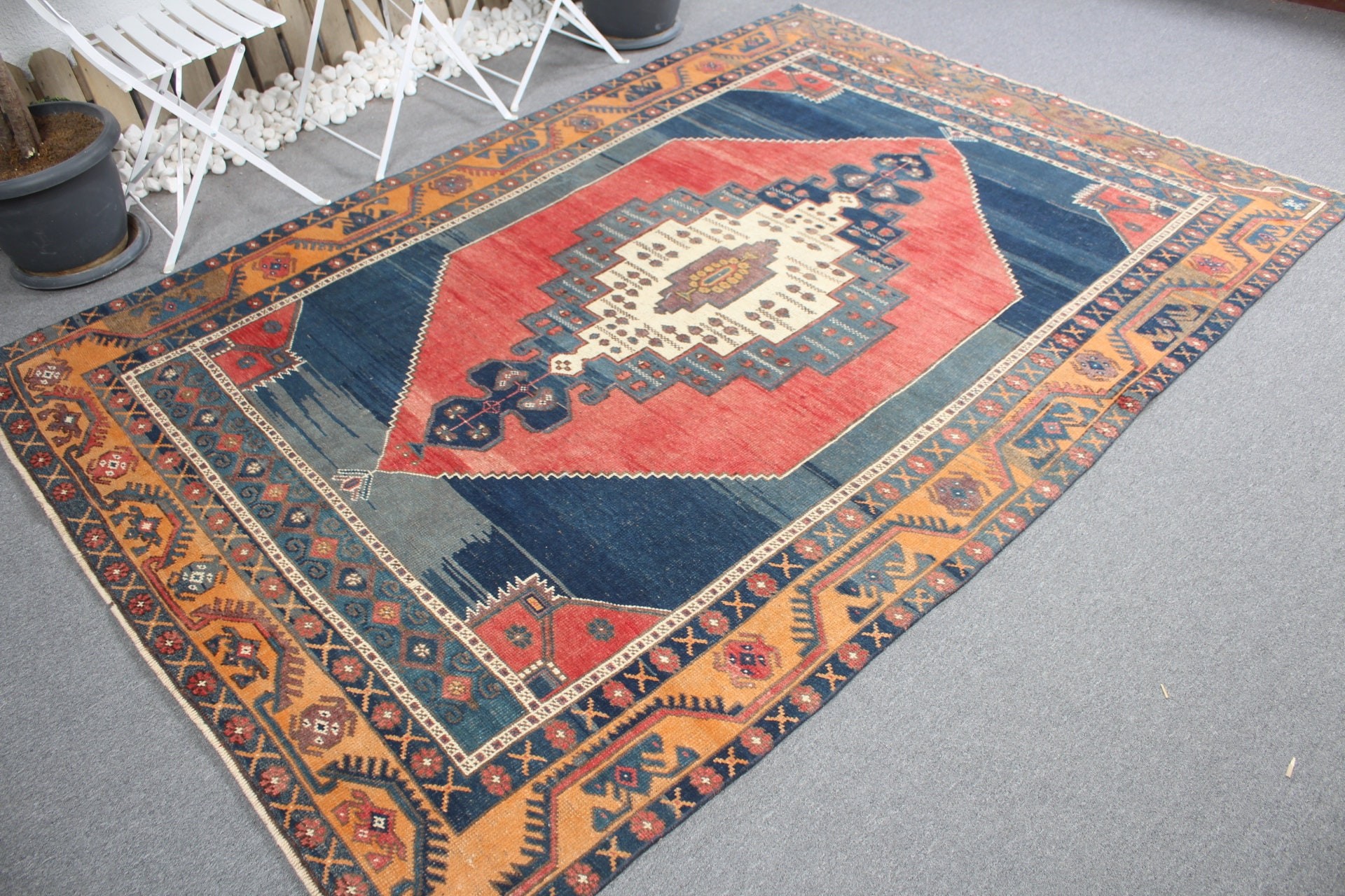 Vintage Rug, Organic Rug, Turkish Rugs, Salon Rugs, Blue Antique Rug, Bedroom Rugs, 5.9x8.5 ft Large Rug, Oriental Rug