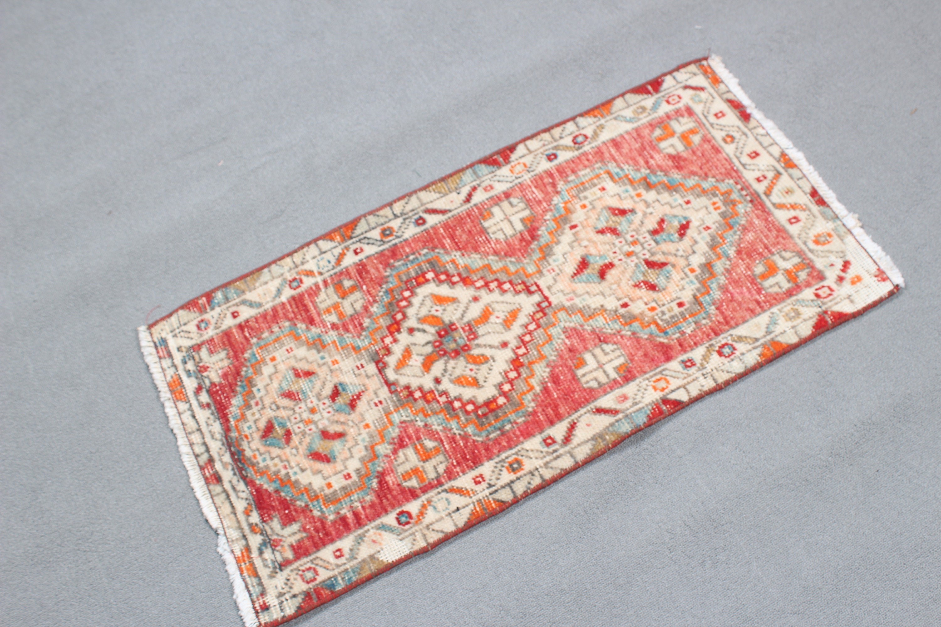 Boho Rug, Vintage Rugs, 1.5x3 ft Small Rug, Turkish Rug, Entry Rugs, Bath Rugs, Rugs for Car Mat, Wool Rug, Red Neutral Rug