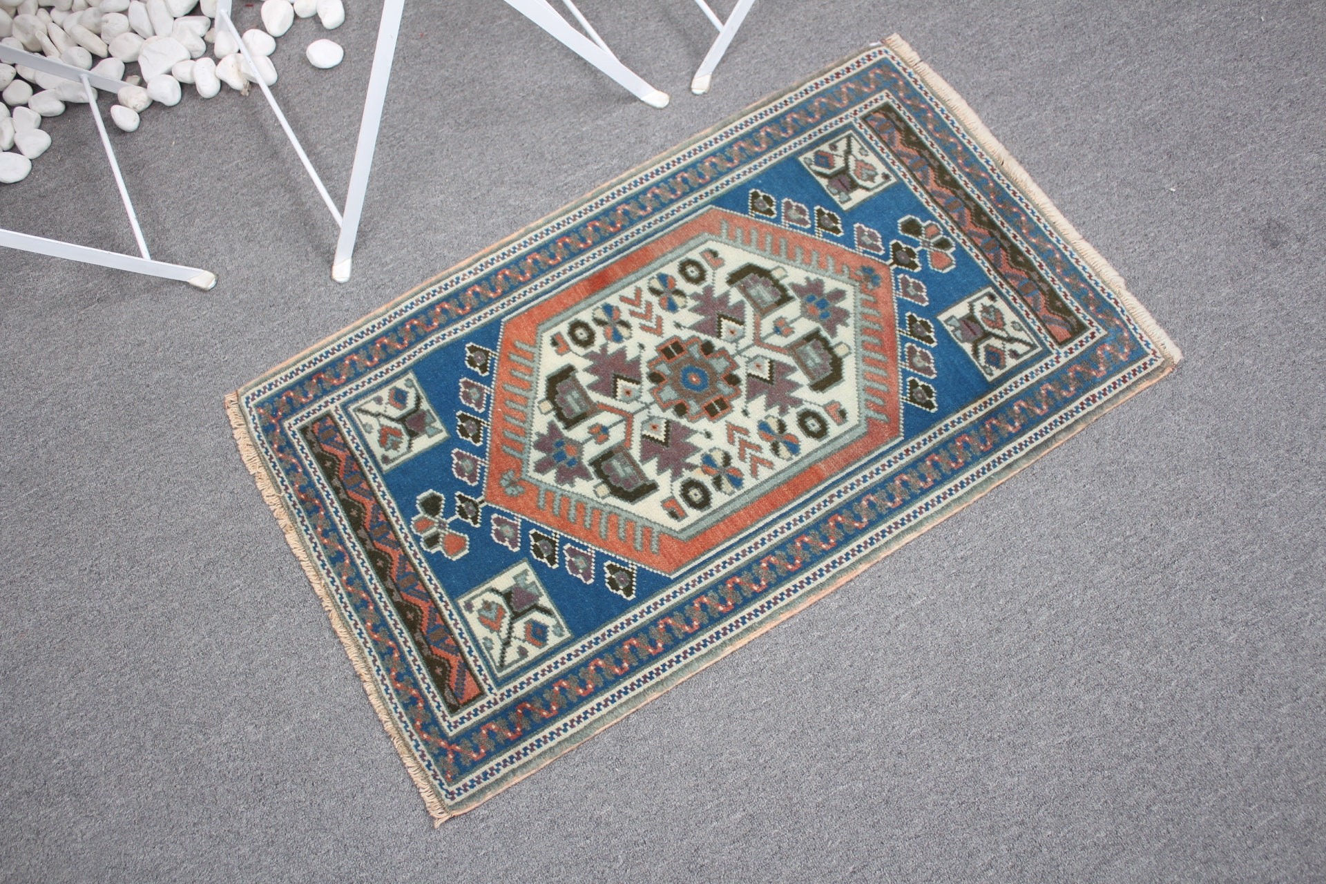 Blue Wool Rugs, Oriental Rugs, Bath Rug, Turkish Rug, Cool Rugs, Vintage Rug, Rugs for Wall Hanging, 1.8x2.9 ft Small Rugs, Door Mat Rug