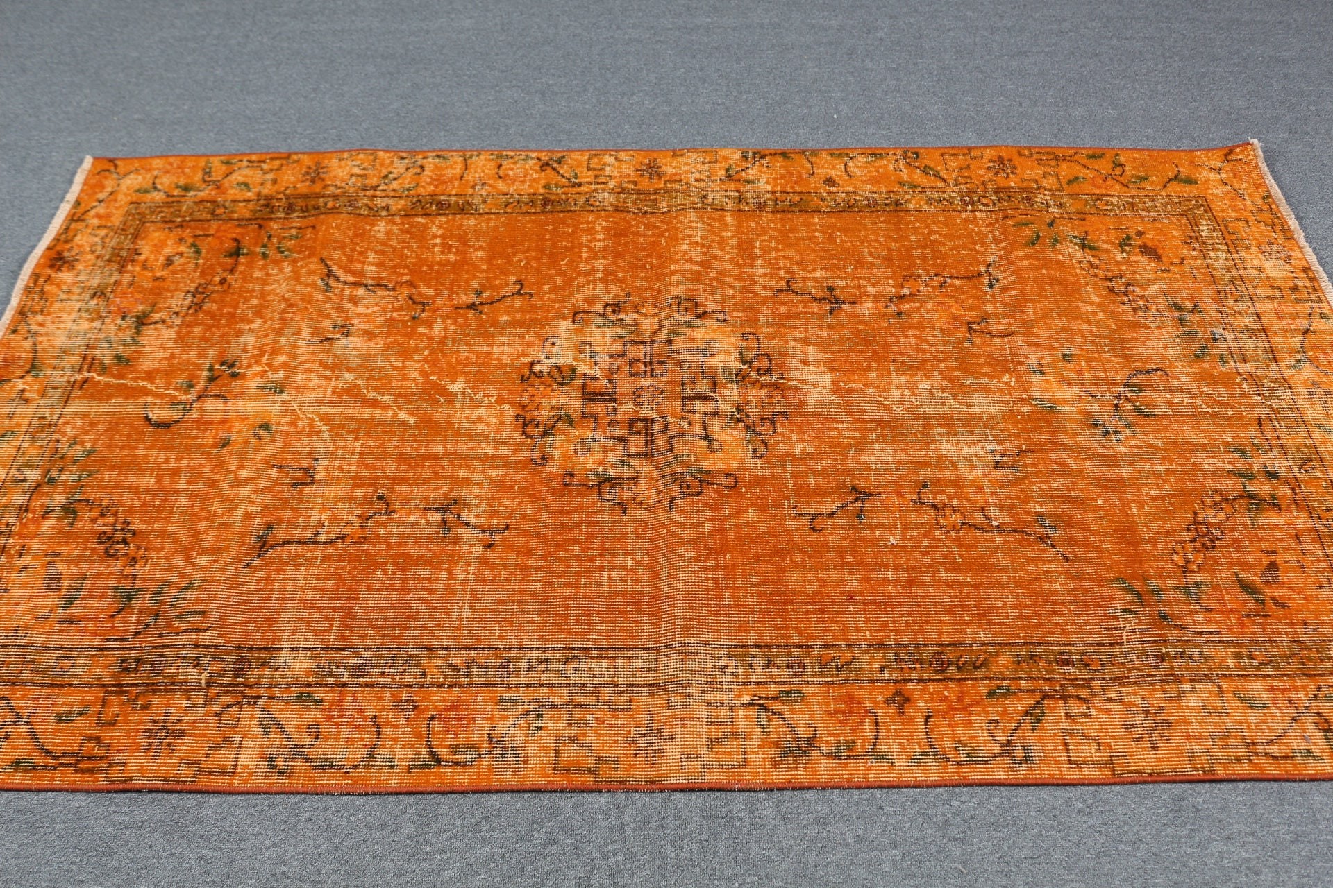 Vintage Halı, Antika Halı, Eski Halılar, 3.7x6.7 ft Alan Halısı, Turuncu Ev Dekor Halıları, Yer Halıları, Türk Halıları, Yemek Odası Halısı, Yatak Odası Halısı