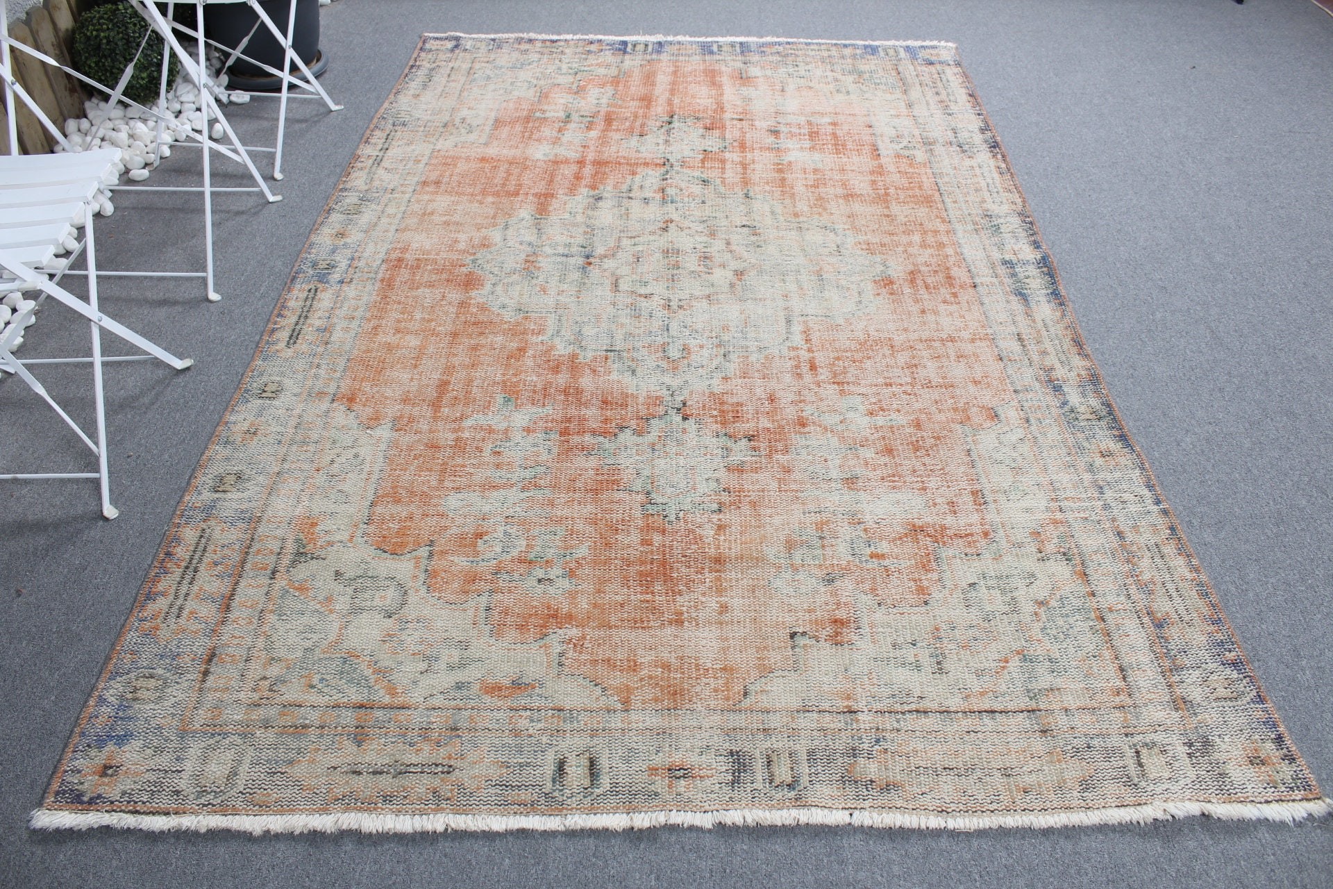 Turkish Rug, Bedroom Rugs, Outdoor Rug, 5.7x8.7 ft Large Rugs, Orange Wool Rug, Vintage Rug, Kitchen Rugs, Living Room Rug, Large Boho Rugs