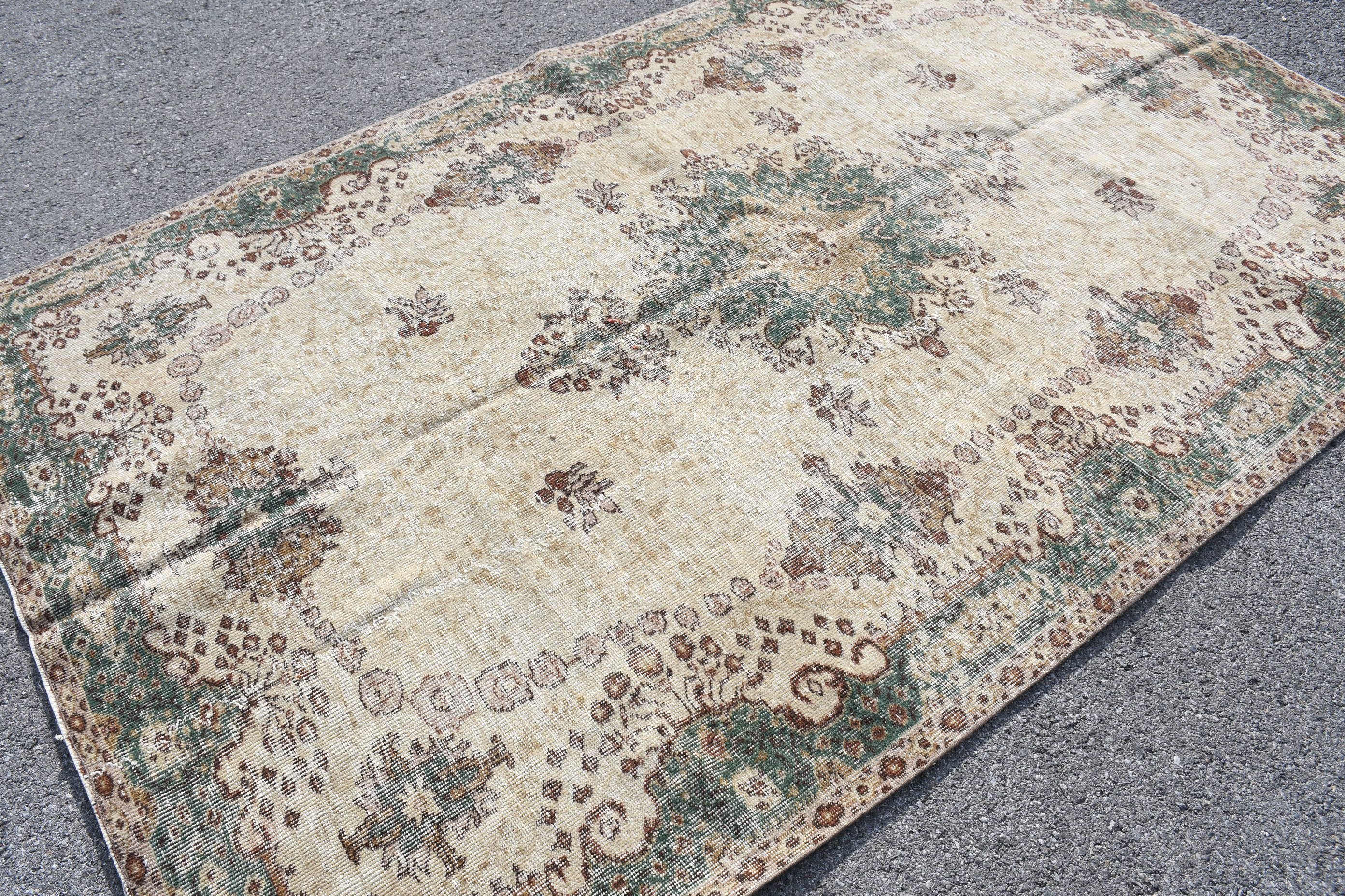 Salon Rug, Vintage Rug, Bedroom Rug, Antique Rug, Turkish Rug, 5.7x9.2 ft Large Rug, Floor Rug, Rugs for Living Room, Beige Wool Rug