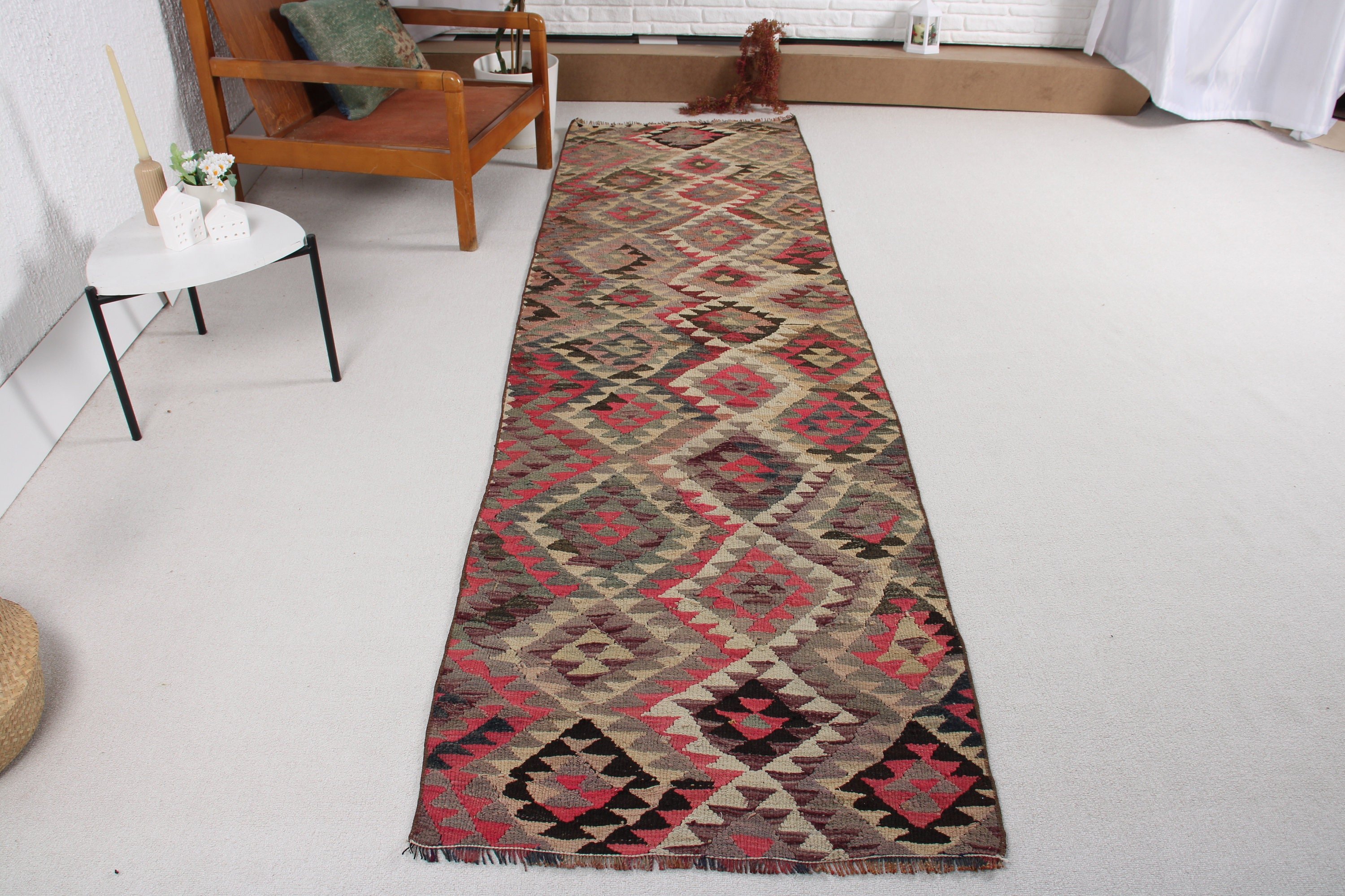 Oushak Halıları, Kilim, Merdiven Halıları, Boho Halıları, Yeşil Oryantal Halı, 2,7x9,5 ft Runner Halısı, Koridor Halıları, Vintage Halı, Türk Halıları