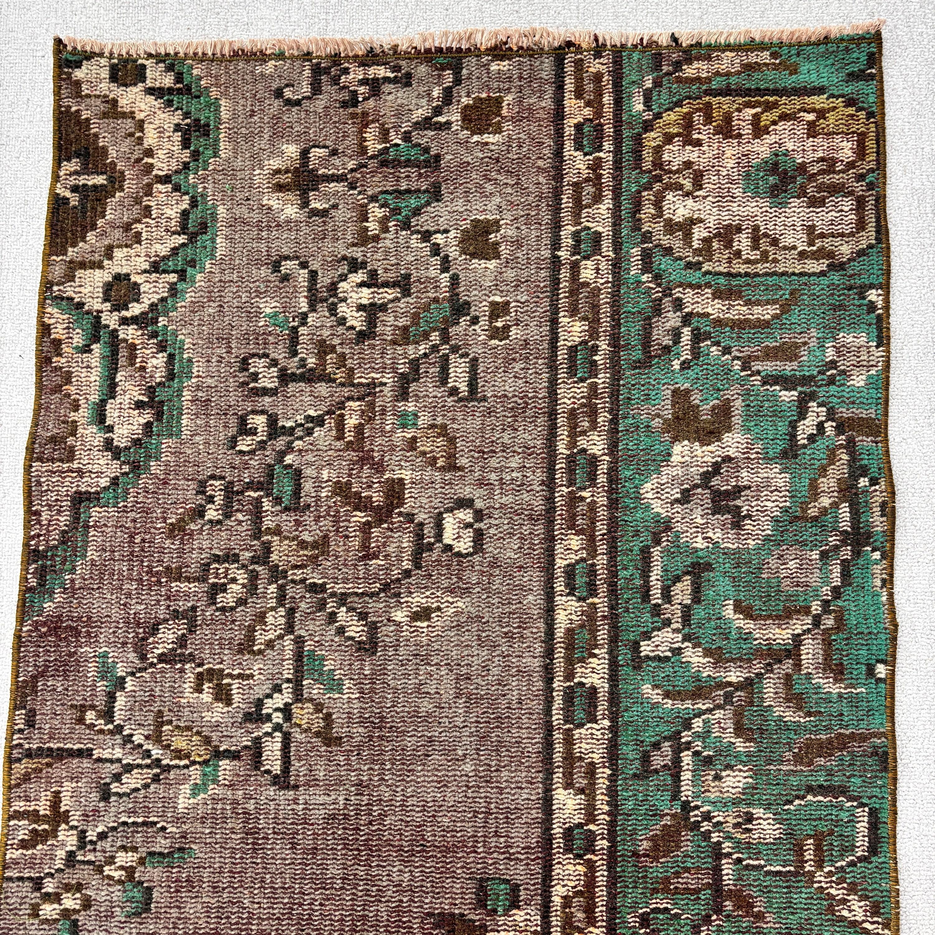 Yeşil Fas Halısı, Vintage Halılar, Türk Halıları, Küçük Boho Halıları, Yün Halı, 2.3x5.1 ft Küçük Halı, Oushak Halısı, Küçük Vintage Halı, Türkiye Halıları