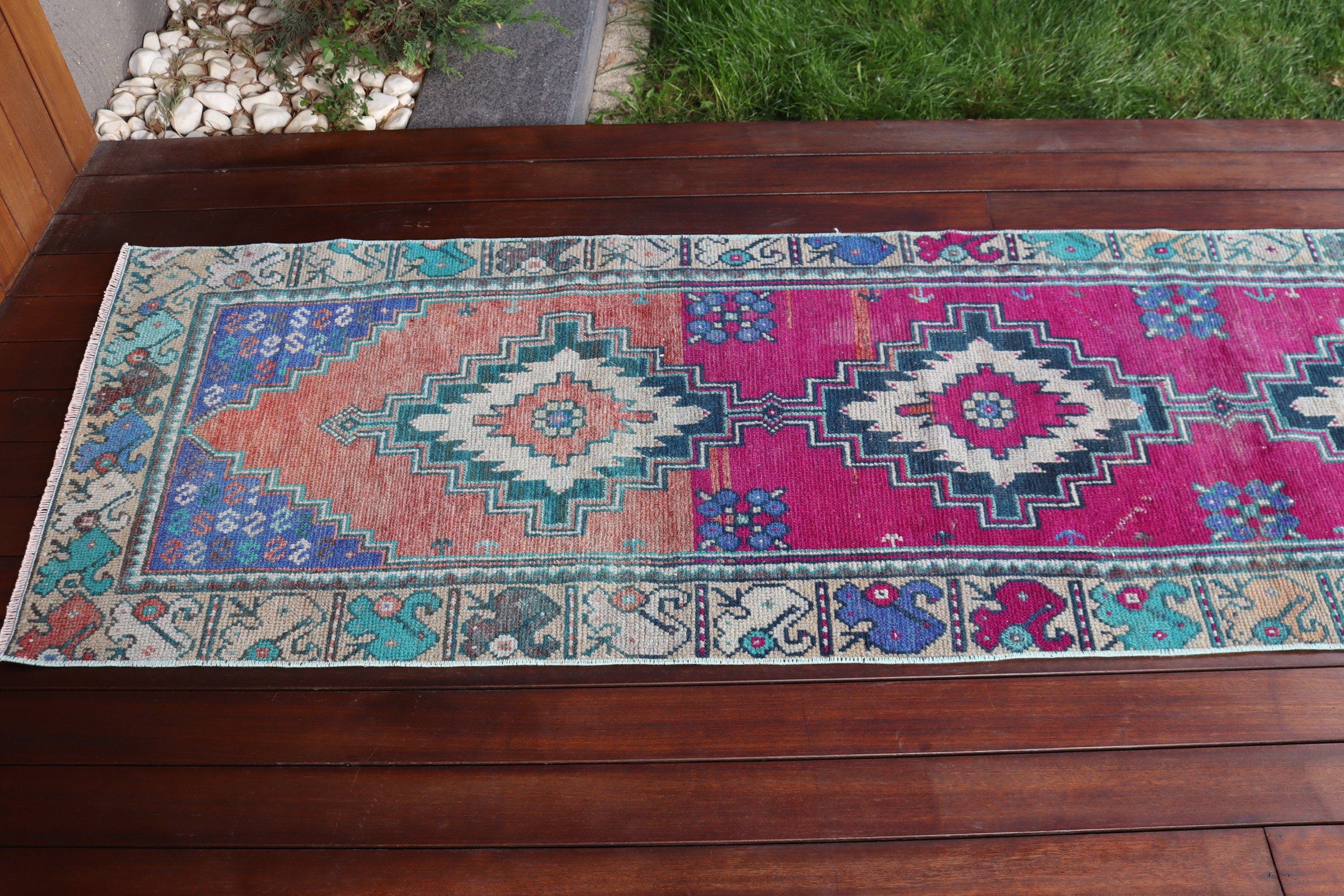 Beni Ourain Runner Halı, Türk Halısı, Vintage Halılar, 2.4x9.6 ft Runner Halıları, Merdiven Halıları, Mutfak Halısı, Pembe Soğuk Halı, Açıklama Halıları