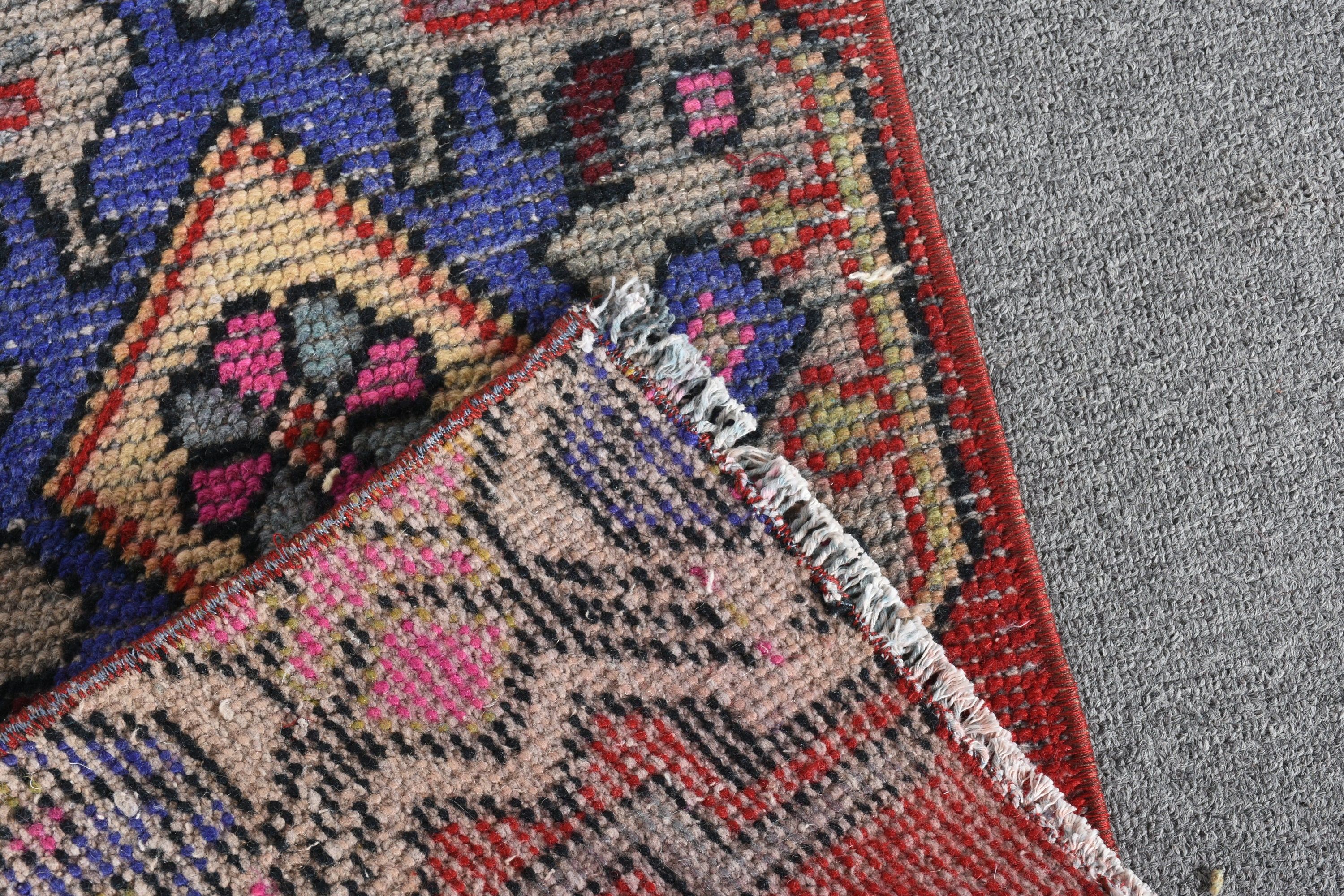 Turkish Rug, Flatweave Rugs, Bathroom Rugs, Red Floor Rug, Anatolian Rug, 1.3x2.8 ft Small Rugs, Cool Rug, Vintage Rug, Rugs for Kitchen