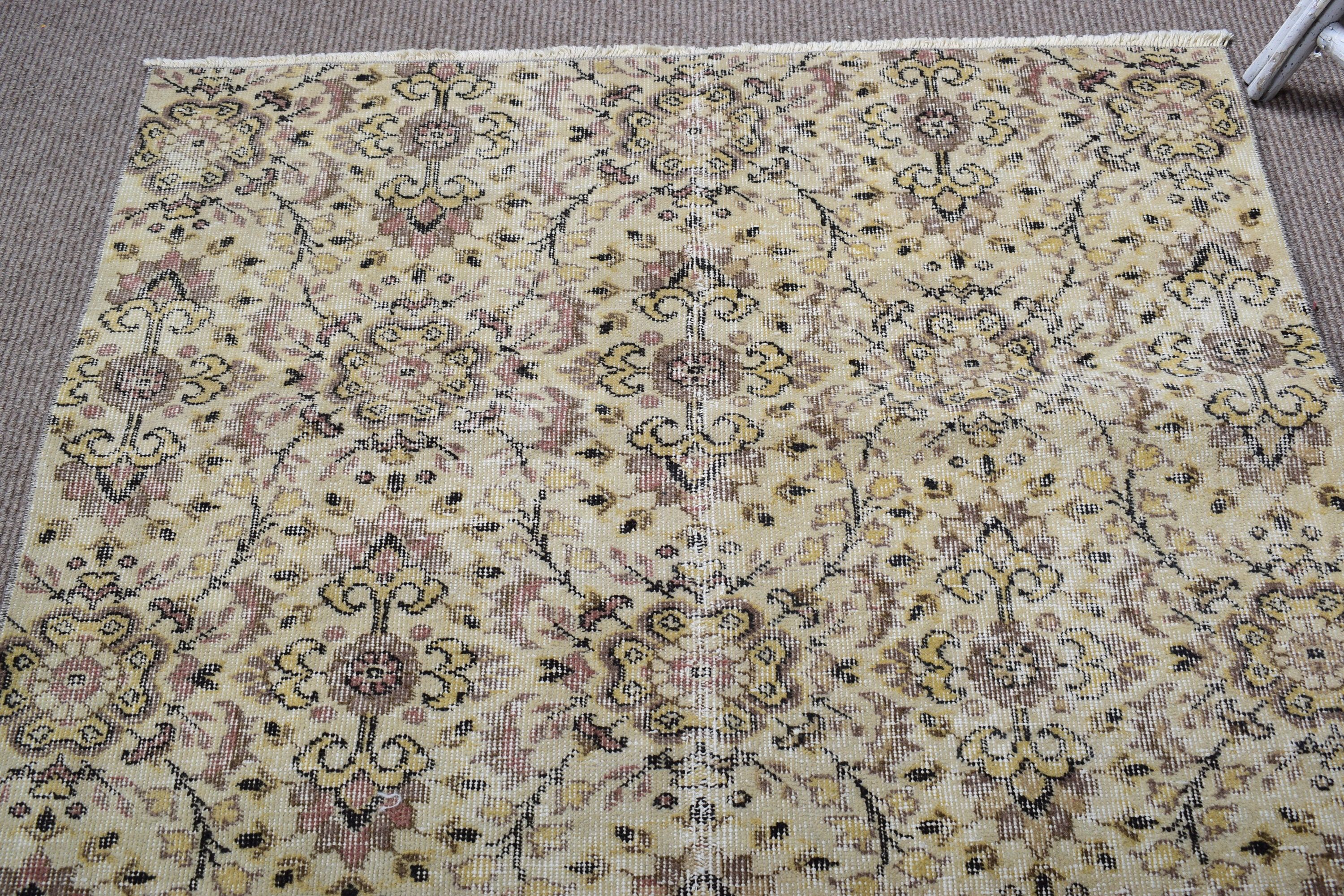 Statement Rug, Oushak Area Rugs, Anatolian Rug, Dining Room Rugs, Beige Flatweave Rugs, 3.8x6.4 ft Area Rugs, Turkish Rugs, Vintage Rugs