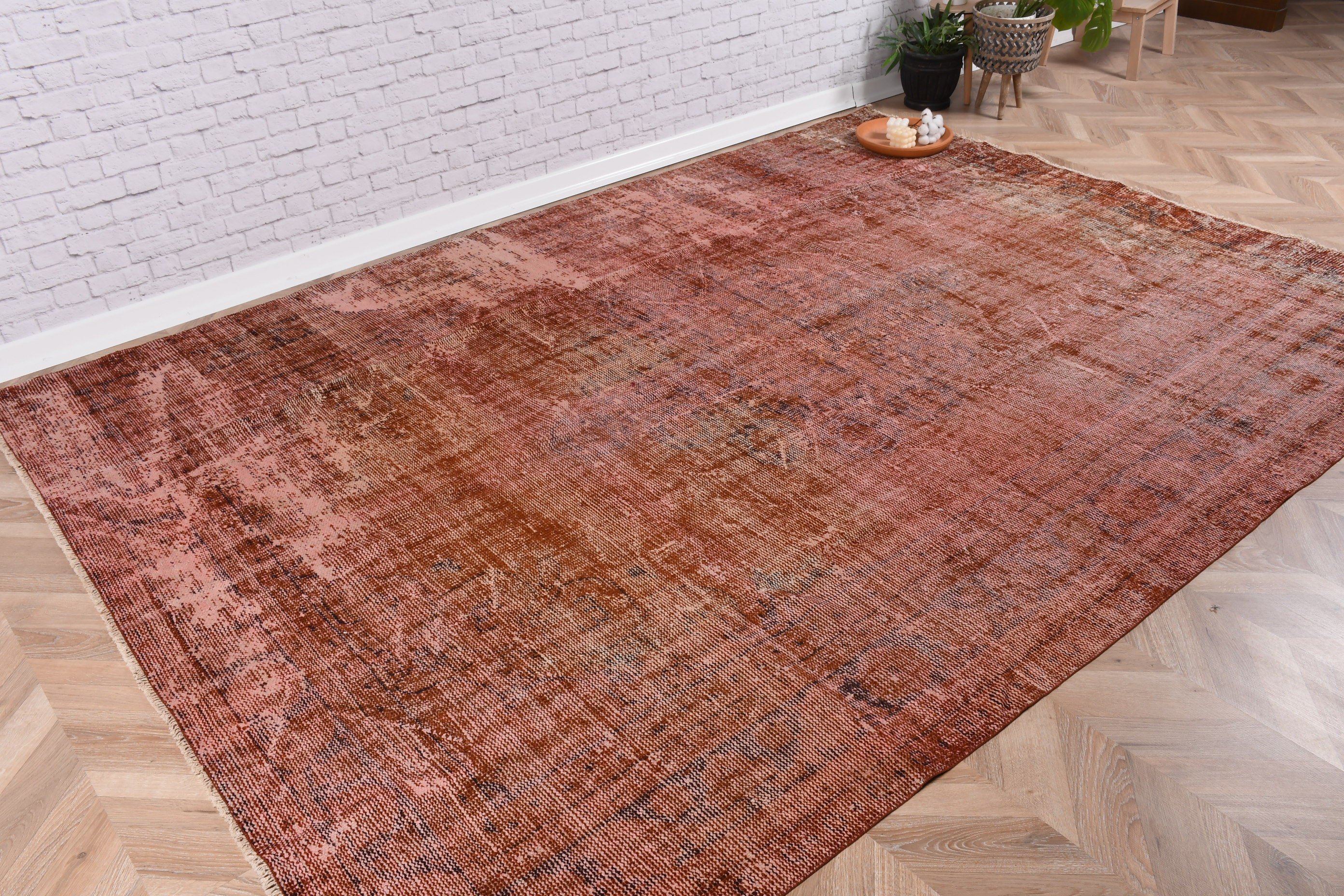 6.7x9.4 ft Large Rugs, Salon Rug, Flatweave Rug, Living Room Rug, Turkish Rugs, Outdoor Rug, Moroccan Rug, Orange Oushak Rugs, Vintage Rugs