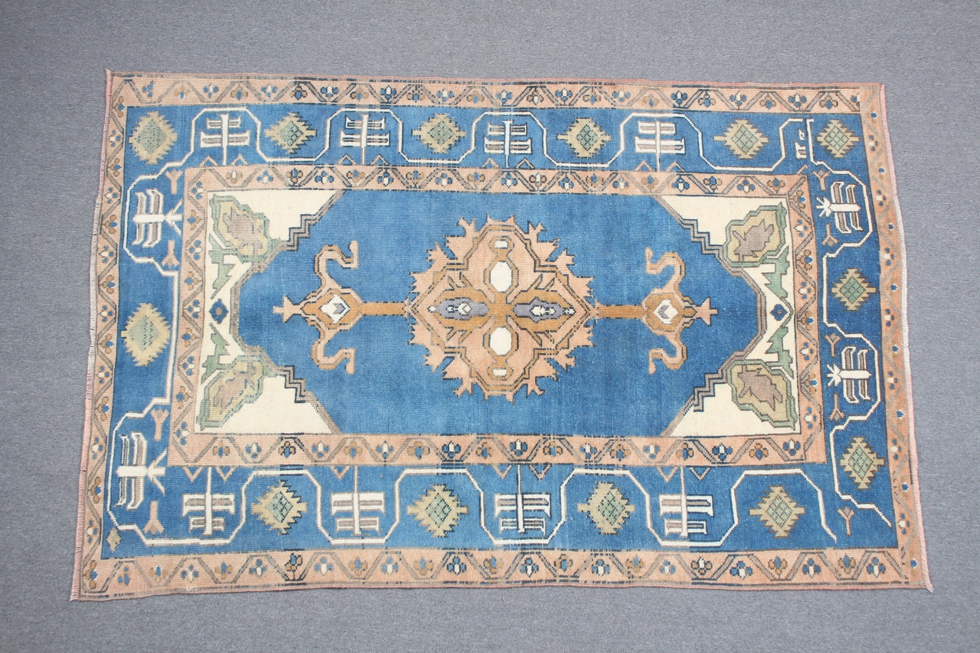 Bedroom Rugs, Cool Rugs, Designer Rugs, Turkish Rug, Vintage Rugs, 4.4x6.6 ft Area Rug, Blue Wool Rug, Rugs for Floor