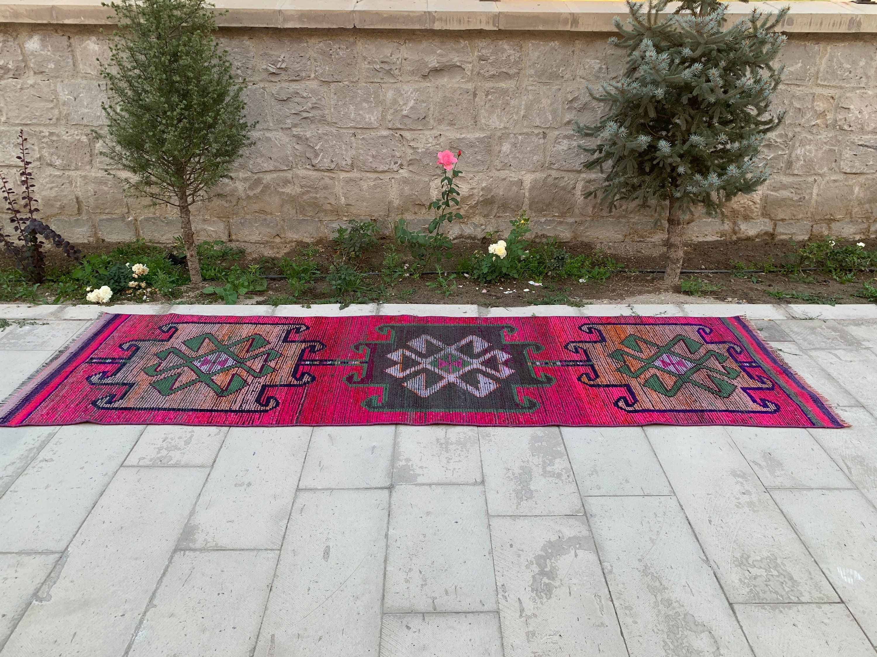 Turkish Rug, 3x10.5 ft Runner Rugs, Home Decor Rug, Wool Rug, Pink Kitchen Rugs, Vintage Rug, Hallway Rugs, Rugs for Kitchen, Old Rug