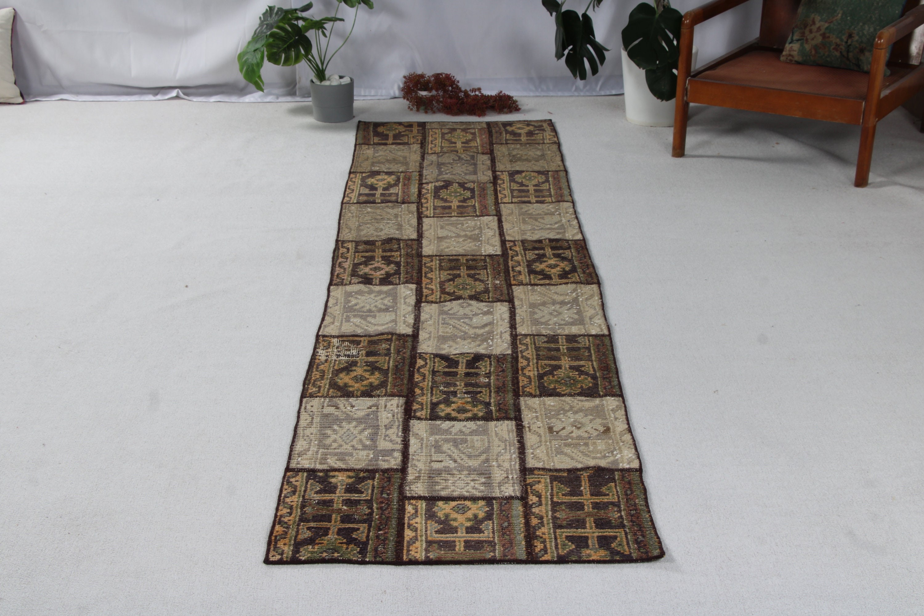 Yer Halısı, Yeşil 2.4x10 ft Runner Halıları, Türk Halıları, Boho Halısı, Vintage Halılar, Tribal Halılar, Uzun Yolluk Halıları, Mutfak Halısı