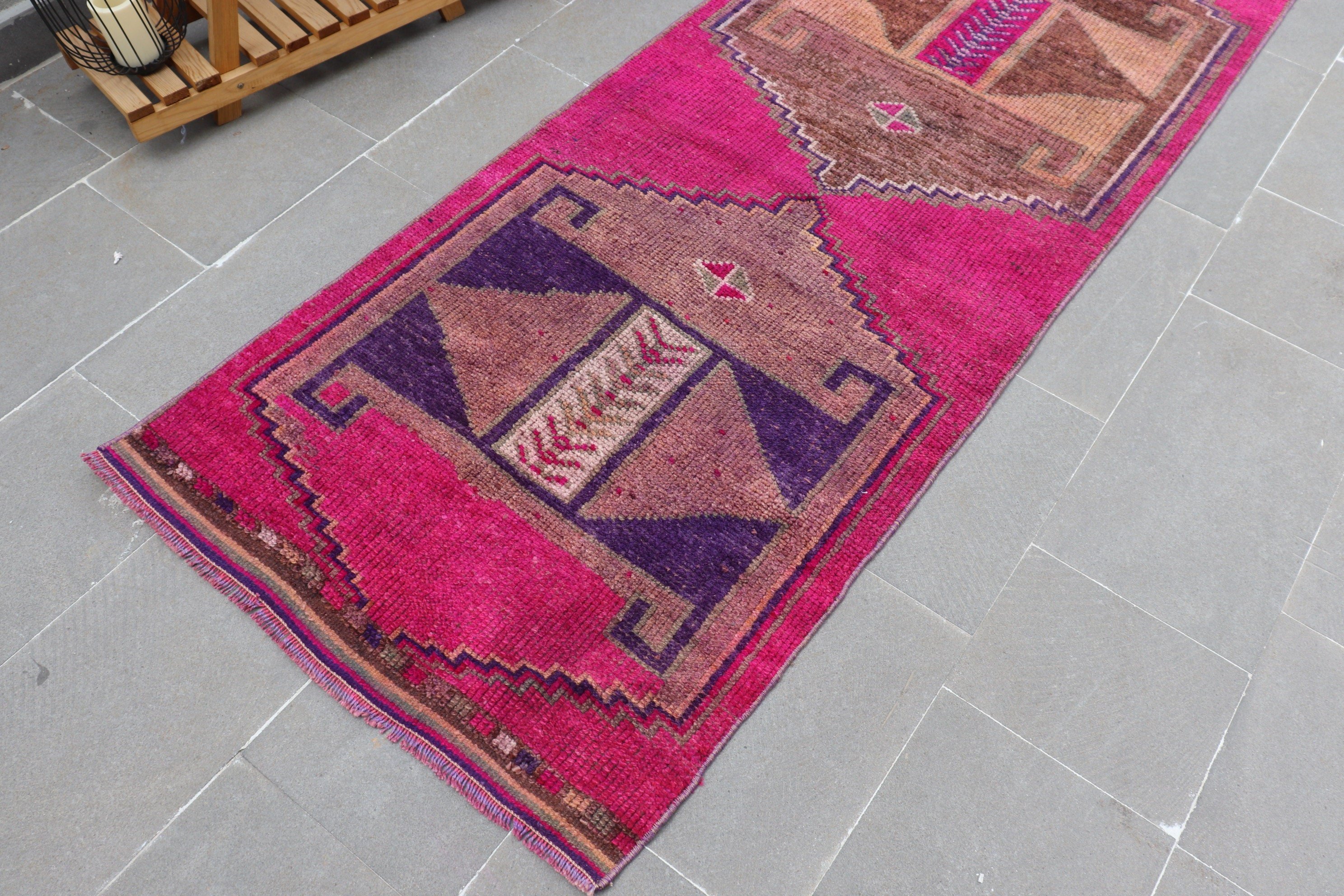 Oushak Rugs, Turkish Rug, Vintage Rugs, 2.8x11.6 ft Runner Rug, Stair Rugs, Pink Cool Rugs, Rugs for Kitchen, Corridor Rug