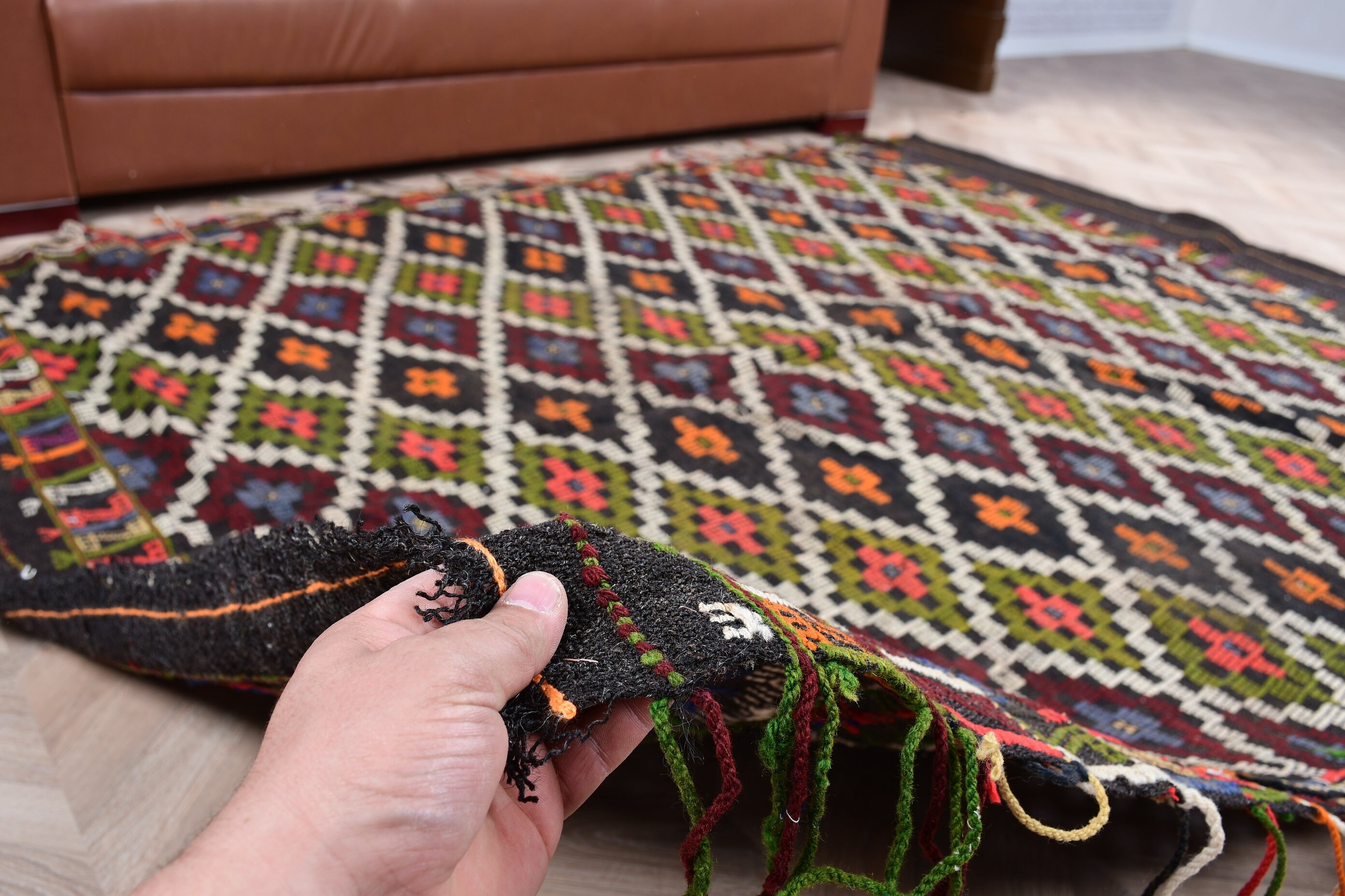 Kilim, Yemek Odası Halıları, Vintage Halı, Anadolu Halısı, Siyah Soğuk Halılar, Soğuk Halı, Türk Halısı, Göçebe Halısı, 5,7x7,4 ft Büyük Halı, Yatak Odası Halısı