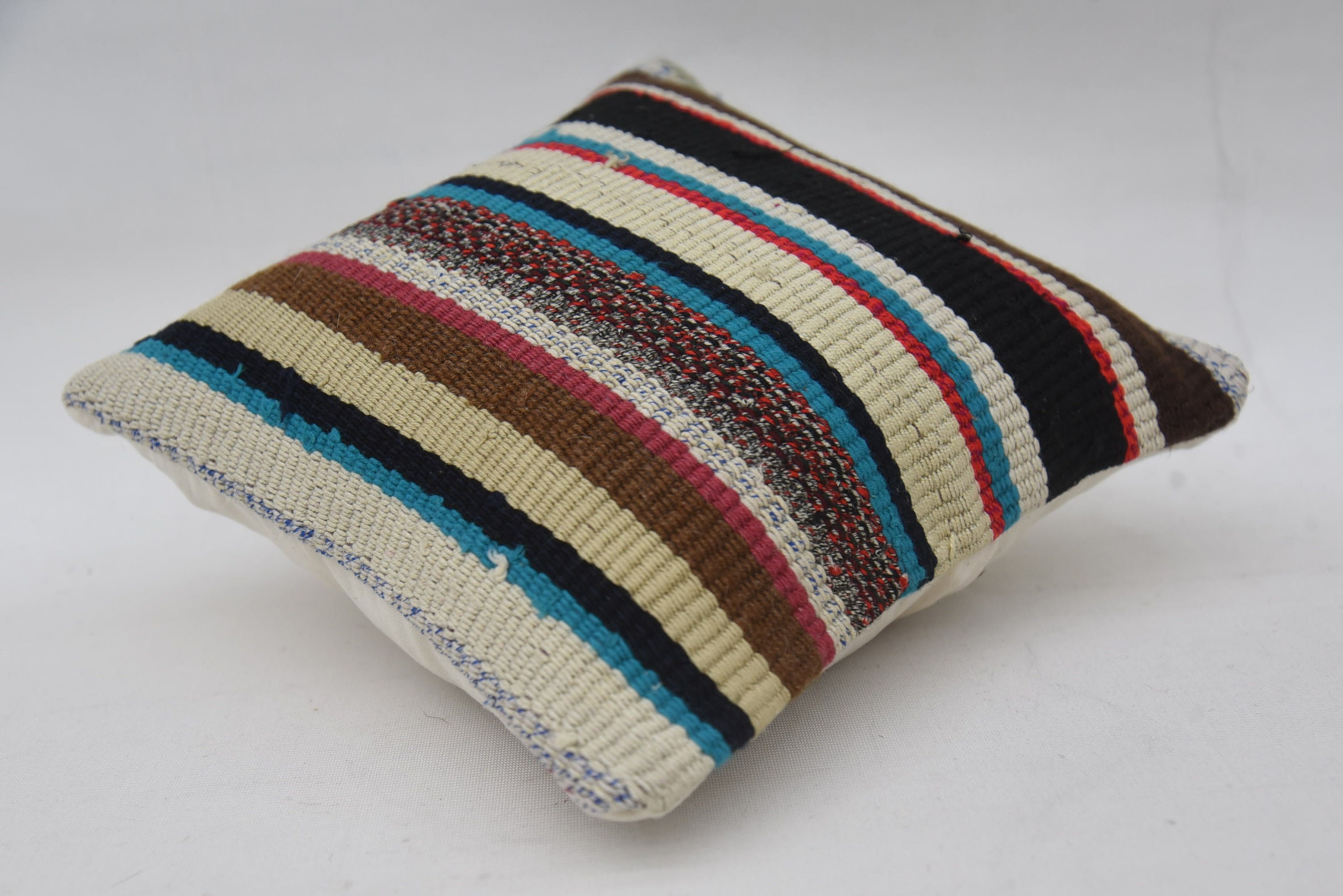 Nautical Throw Cushion, Vintage Kilim Throw Pillow, Gift Pillow, Natural Pillow, Turkish Kilim Pillow, 12"x12" Beige Pillow Sham