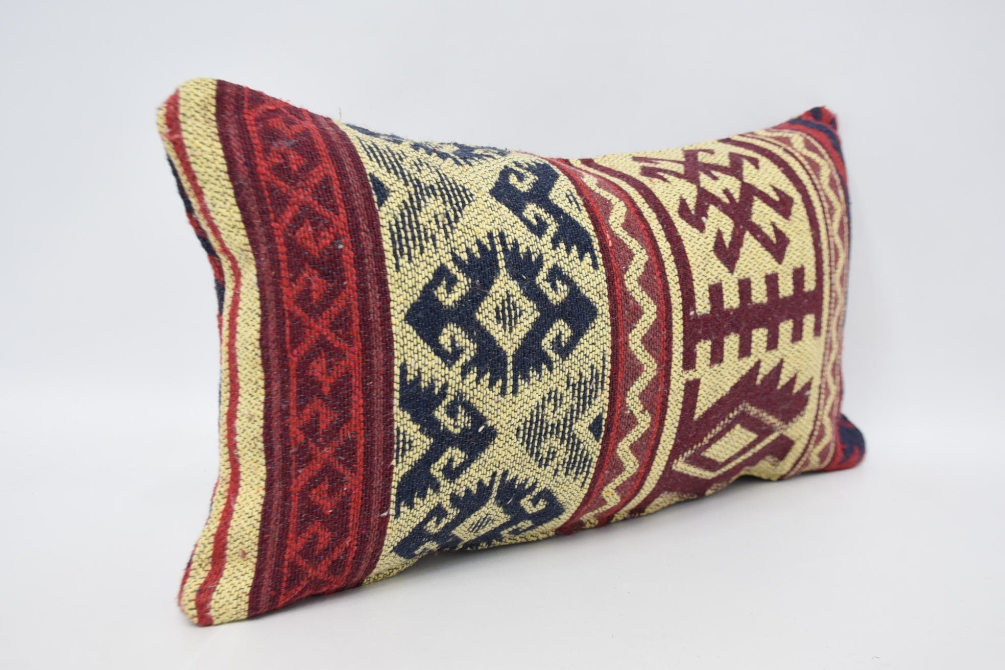 Throw Kilim Pillow, 12"x20" Red Pillow Cover, Bohemian Cushion Pillow Sham, Decorative Pillow Case, Turkish Kilim Pillow, Pillow for Couch