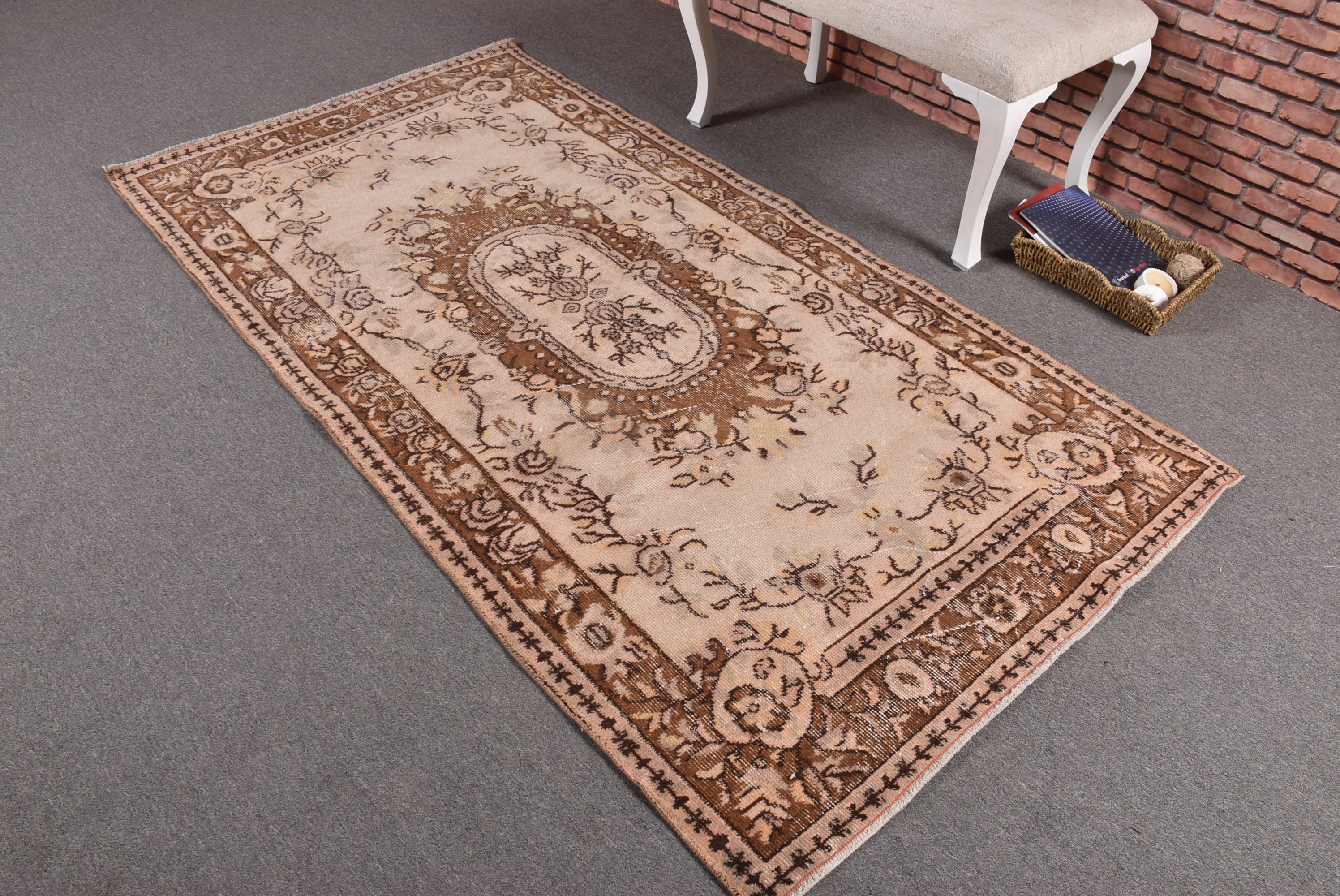 3.7x7.3 ft Area Rug, Rugs for Floor, Kitchen Rugs, Turkish Rug, Nursery Rug, Moroccan Rug, Beige Antique Rug, Vintage Rug, Neutral Rug