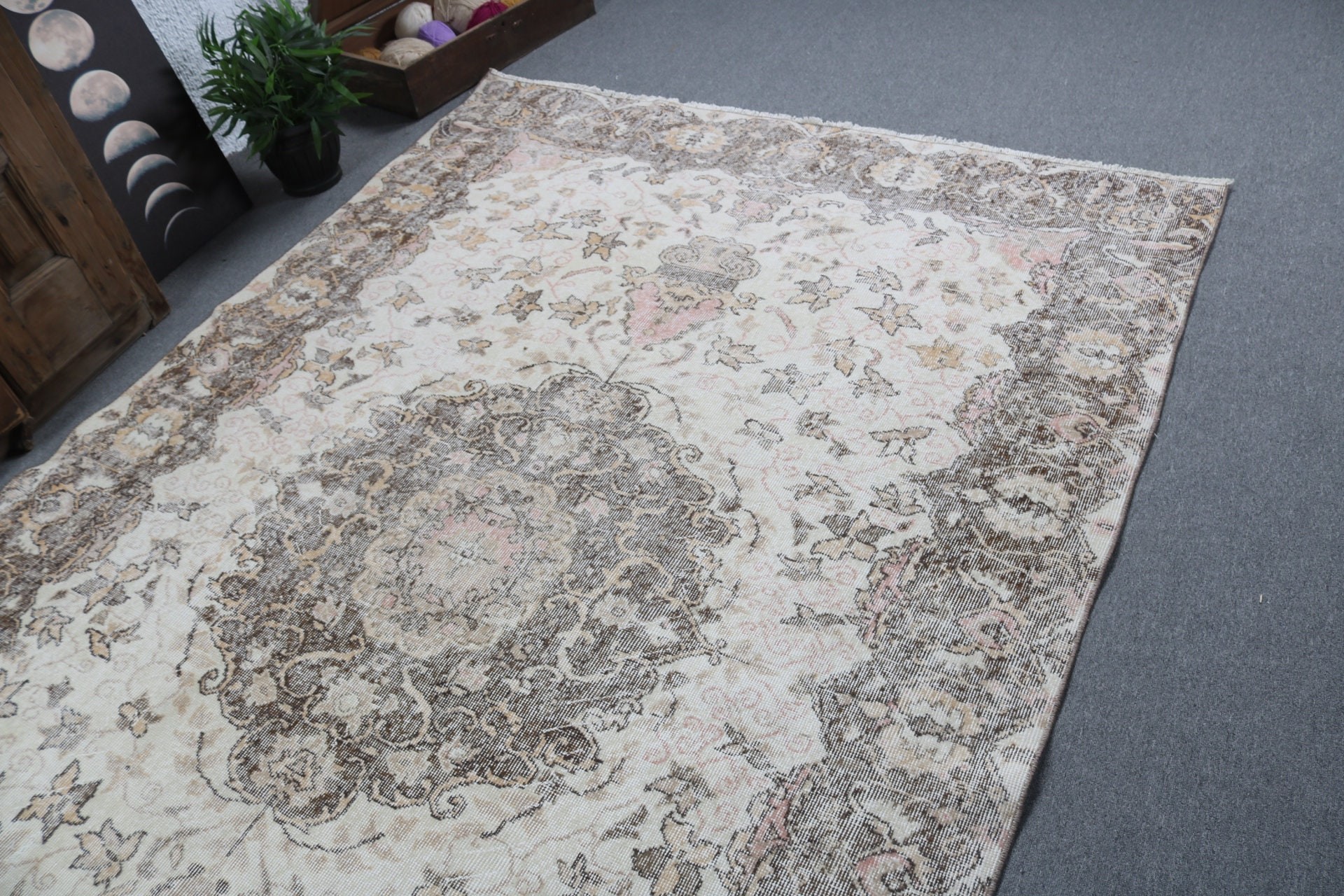 Geometrik Halılar, Oturma Odası Halısı, Anadolu Halıları, Büyük Vintage Halı, Türk Halısı, Vintage Halı, Bej Anadolu Halıları, 6.2x9.7 ft Büyük Halılar