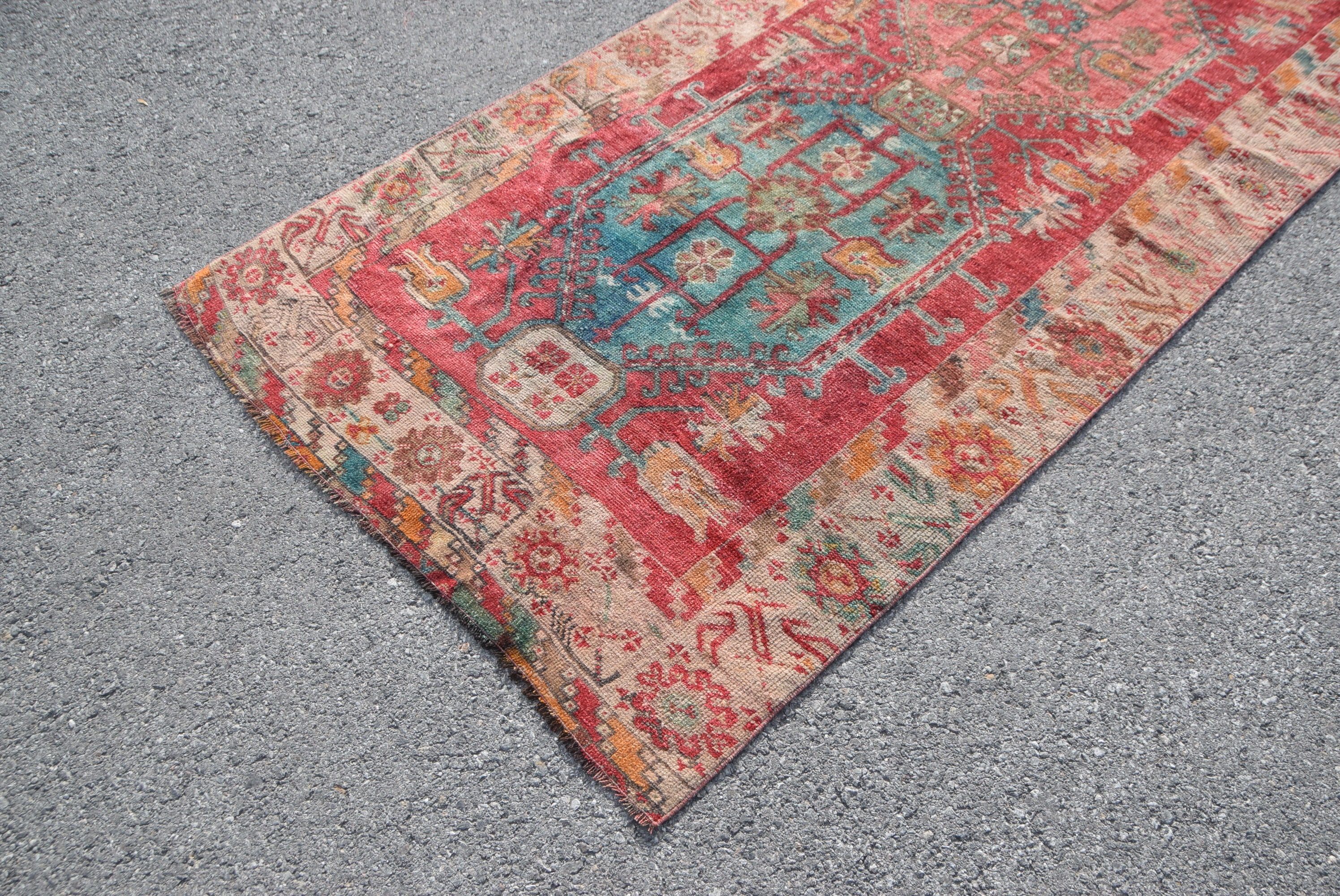 Moroccan Rugs, Red  4x10.9 ft Runner Rug, Vintage Rugs, Kitchen Rugs, Turkish Rugs, Anatolian Rug, Pale Rugs, Hallway Rug