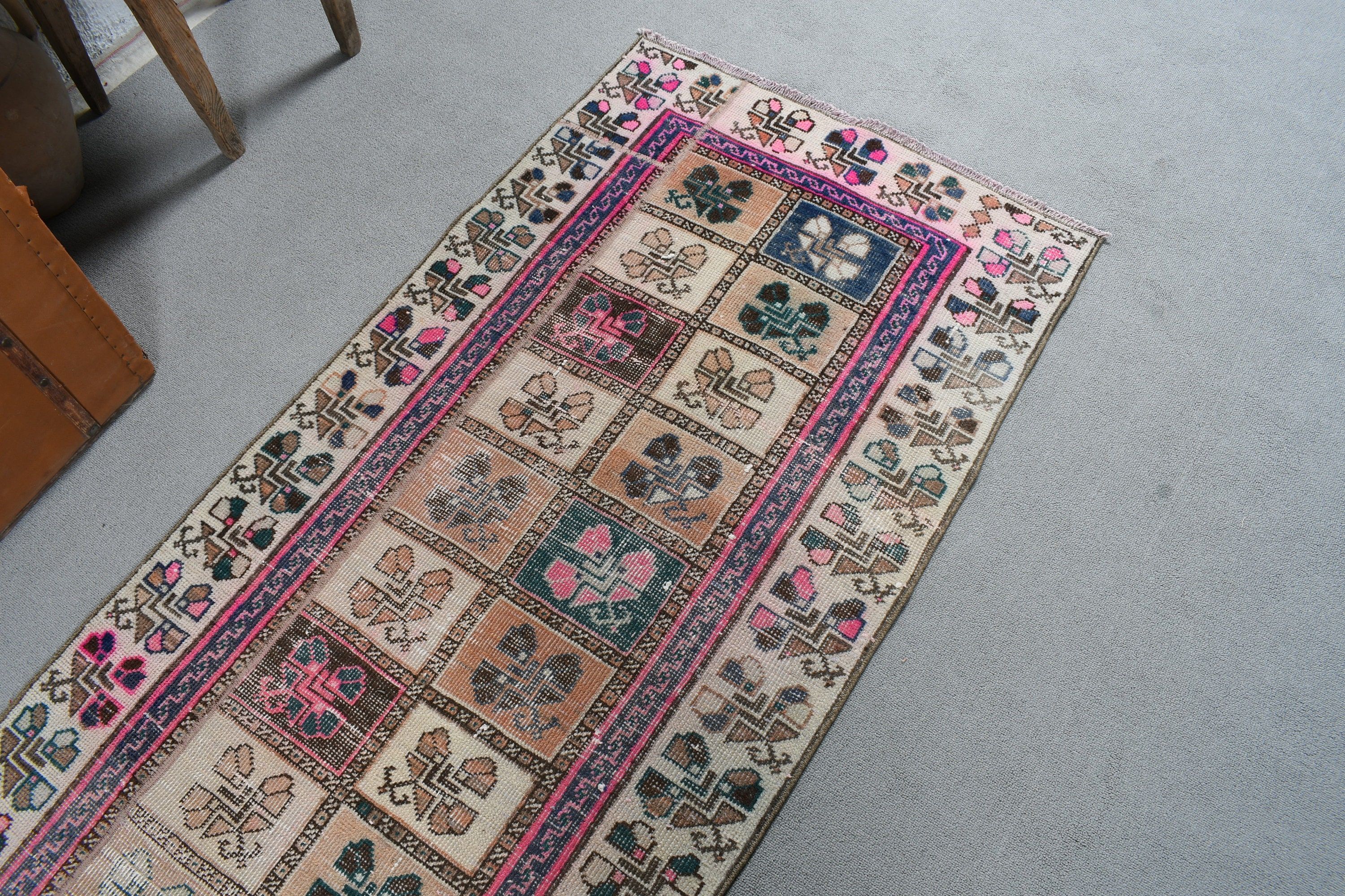 Lüks Halı, Mutfak Halısı, Oushak Halısı, Soğuk Halı, Bej 2,5x8,7 ft Runner Halısı, Vintage Runner Halıları, Vintage Halı, Türk Halısı