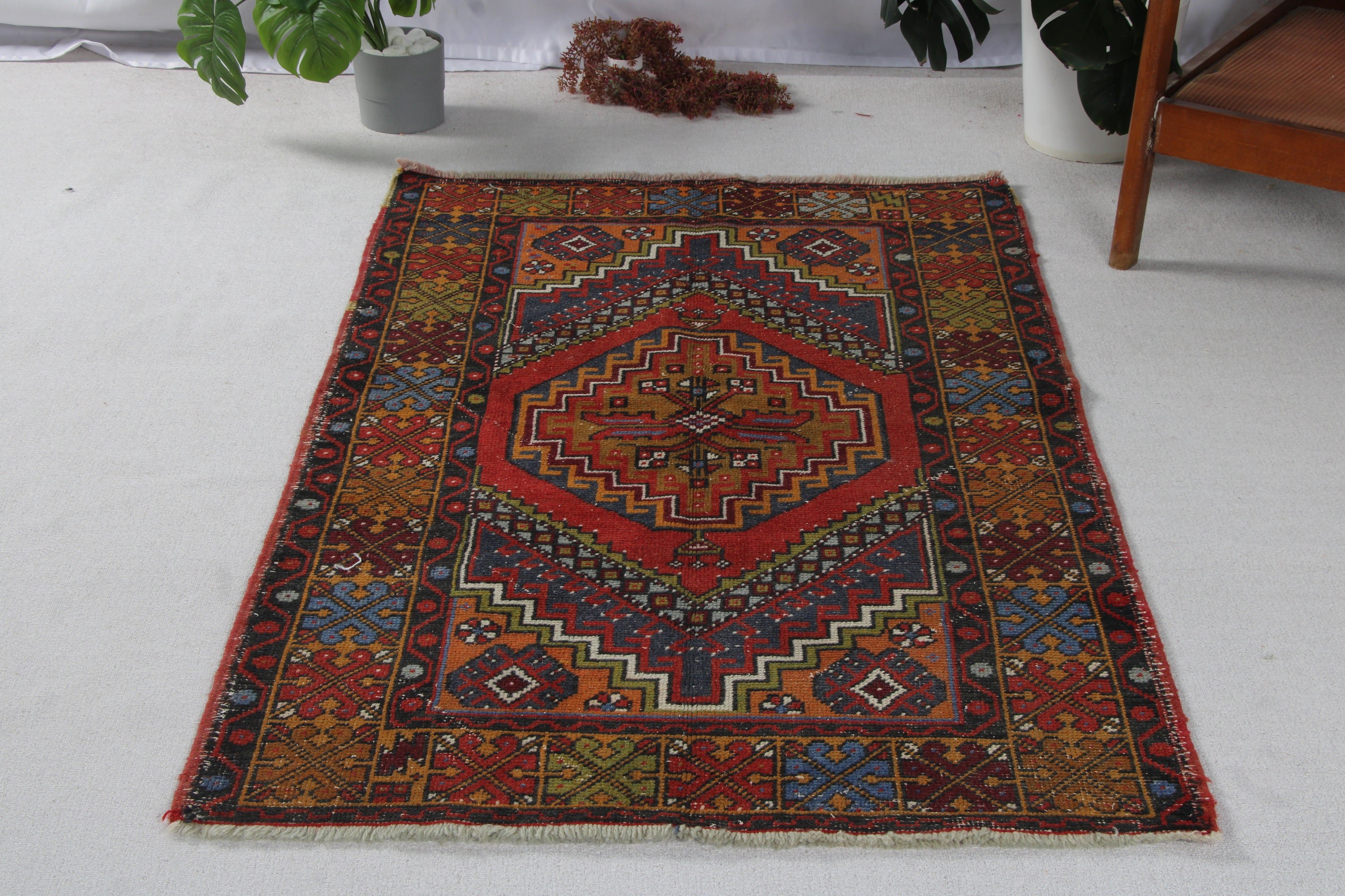 Mutfak Halıları, Kırmızı Soğuk Halı, Dekoratif Halılar, Vintage Halılar, Geleneksel Halı, Türk Halıları, 3,4x5,5 ft Accent Halı, Lüks Halı, Yatak Odası Halıları