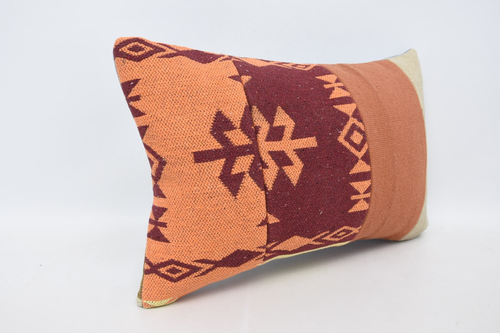 Ethnical Kilim Rug Pillow, 16"x24" Orange Cushion Case, Vintage Kilim Throw Pillow, Kilim Cushion Sham, Luxury Cushion