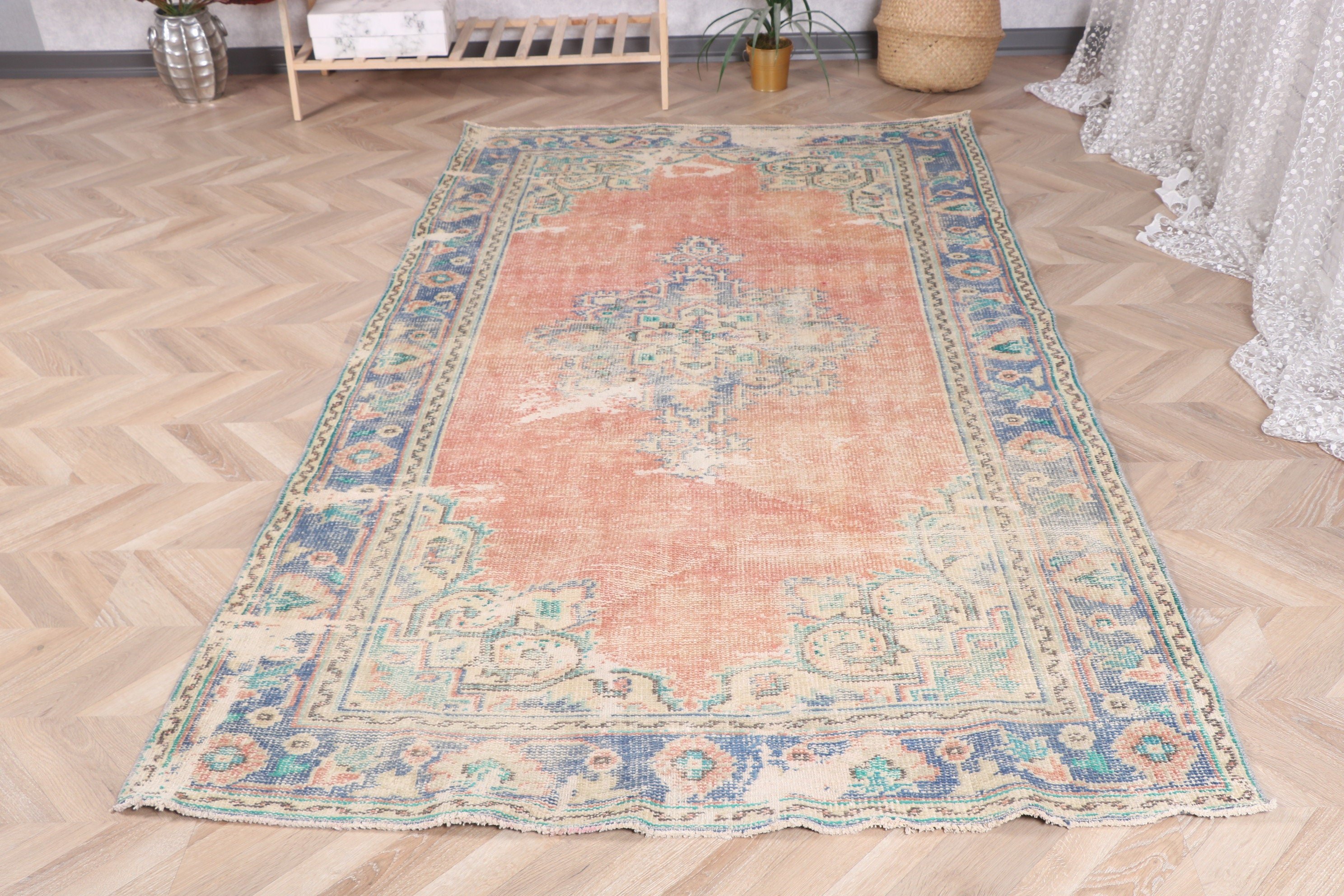 4.7x7.9 ft Area Rug, Turkish Rug, Office Rugs, Kitchen Rug, Blue Anatolian Rug, Floor Rugs, Vintage Rugs, Living Room Rugs