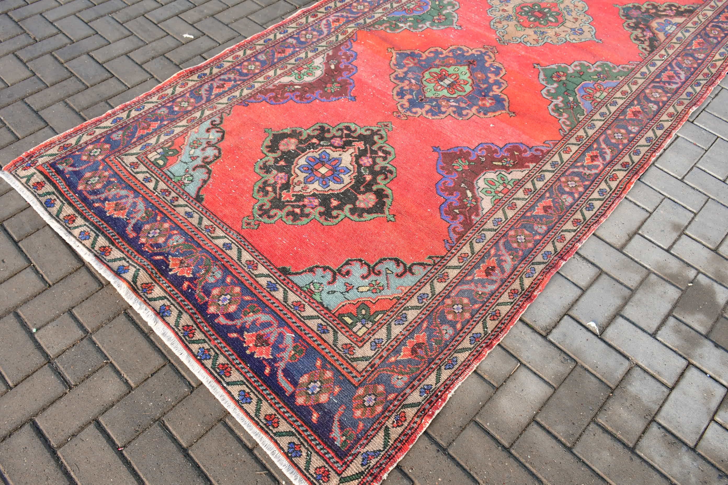 Kitchen Rug, Oriental Rug, Salon Rug, Vintage Rugs, Red Oriental Rugs, Rugs for Salon, Dining Room Rug, 4.9x9.2 ft Large Rug, Turkish Rug