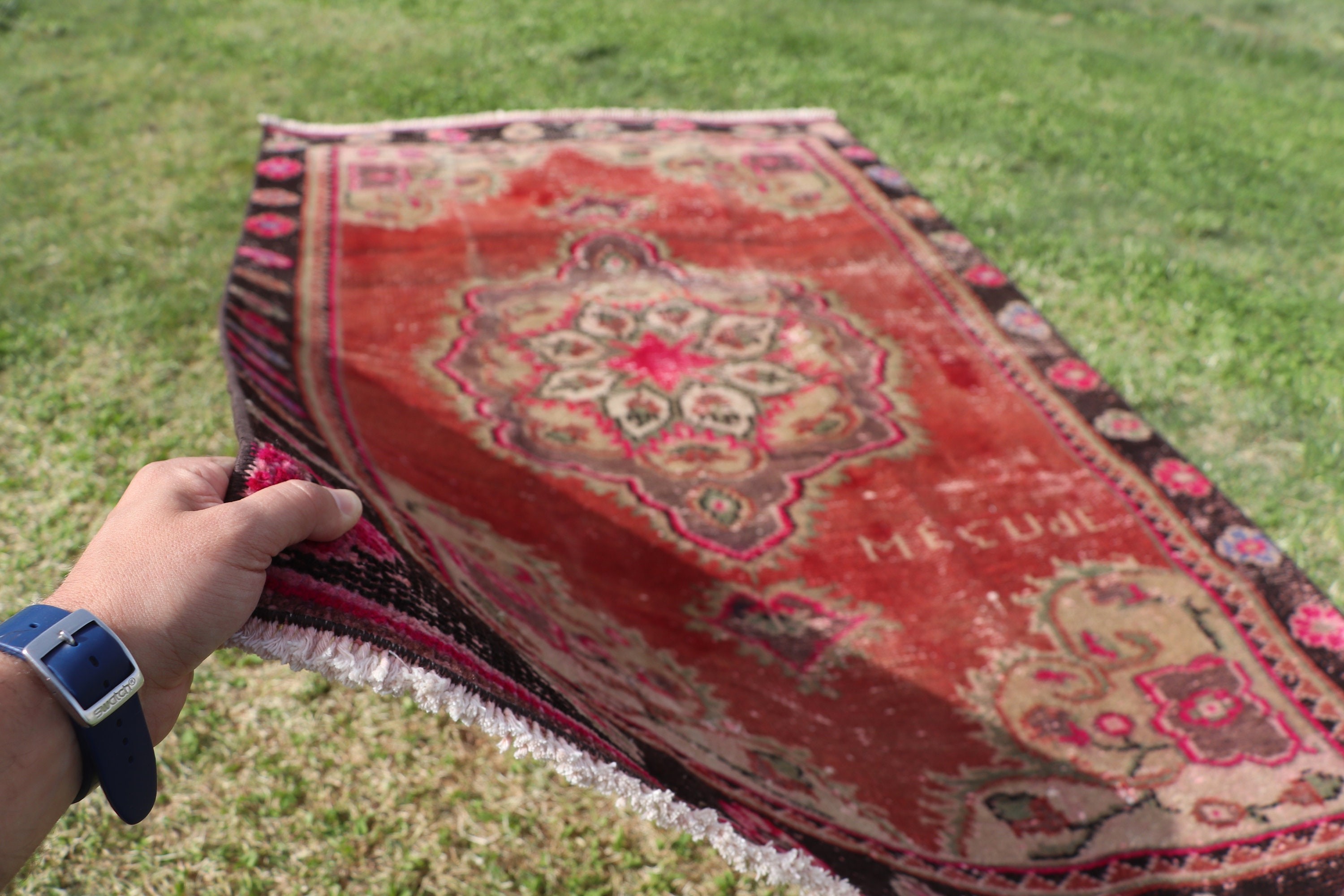 Kırmızı Oushak Halılar, Vintage Vurgulu Halılar, Oryantal Halı, Türk Halısı, Vintage Halı, 3,4x5,5 ft Aksanlı Halılar, Açıklama Halıları, Boho Vurgulu Halı