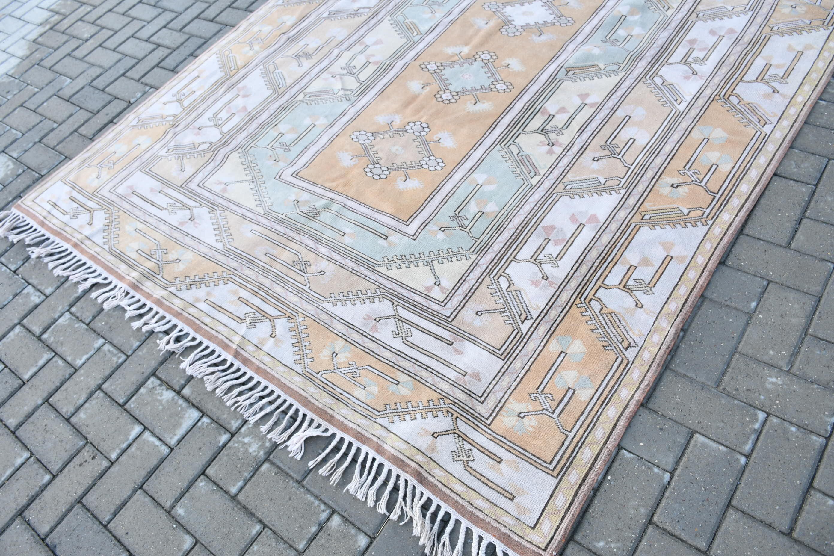 Turuncu Yatak Odası Halısı, Türk Halısı, Oryantal Halı, Vintage Halı, 6.5x9.6 ft Büyük Halı, Eski Halılar, Salon Halıları, Ev Dekorasyonu Halısı, Salon Halıları