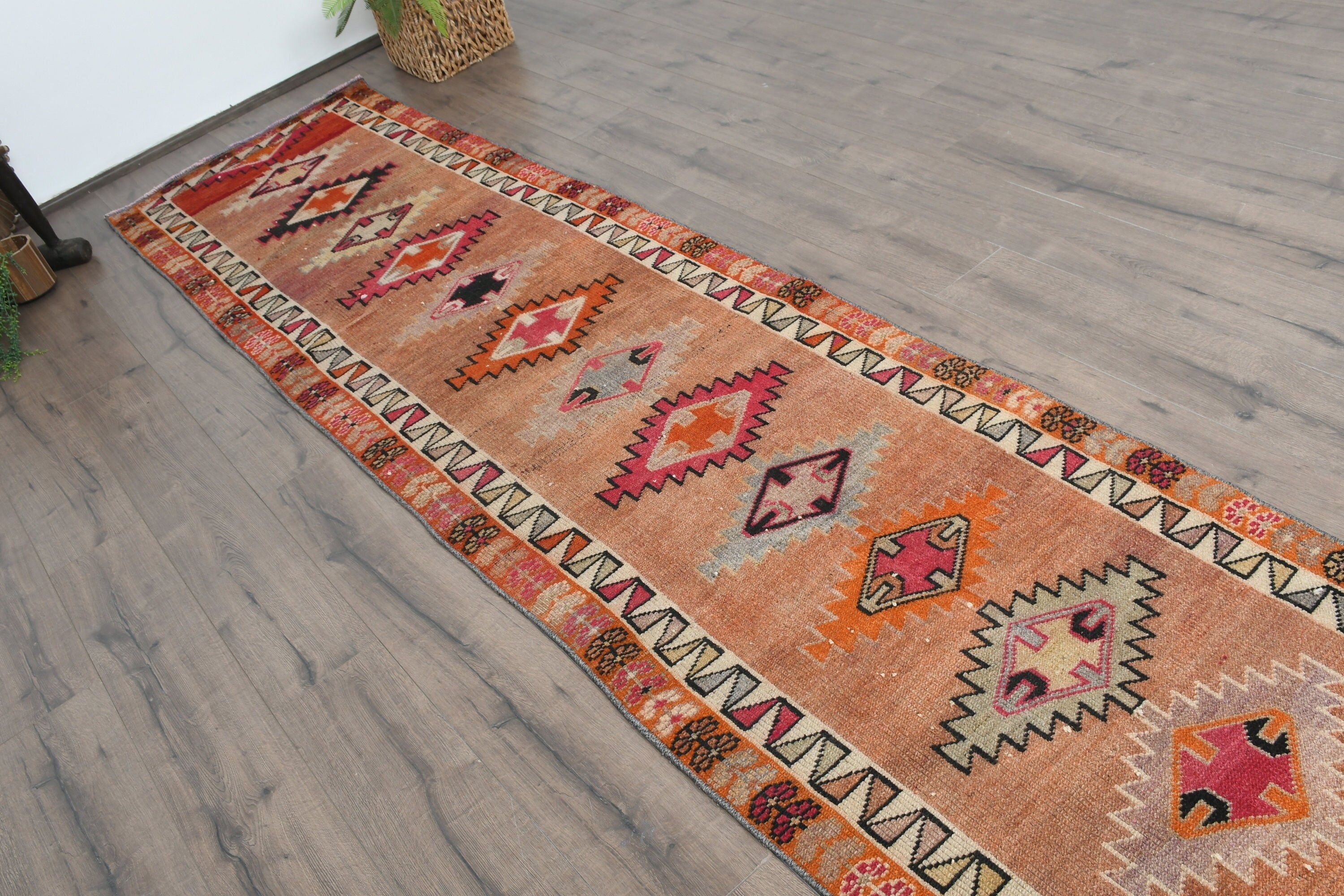 Rugs for Kitchen, Stair Rugs, Orange Cool Rug, Bedroom Rug, Turkish Rug, 2.7x11.7 ft Runner Rug, Eclectic Rug, Vintage Rug