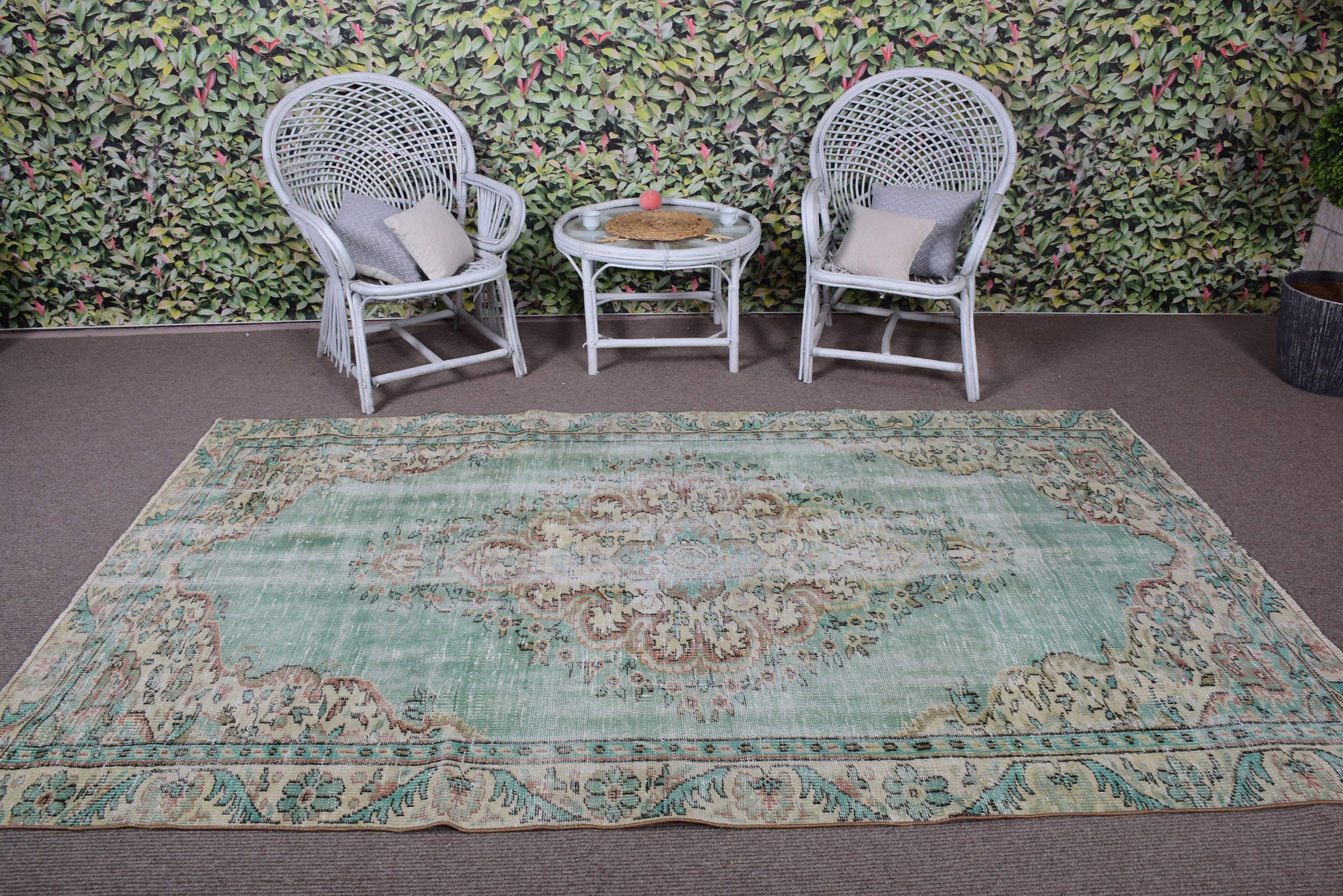 Büyük Oushak Halı, El Yapımı Halılar, Vintage Halılar, Nötr Halı, El Dokuma Halı, Türk Halıları, Salon Halısı, 5.4x9 ft Büyük Halılar, Yeşil Antika Halı