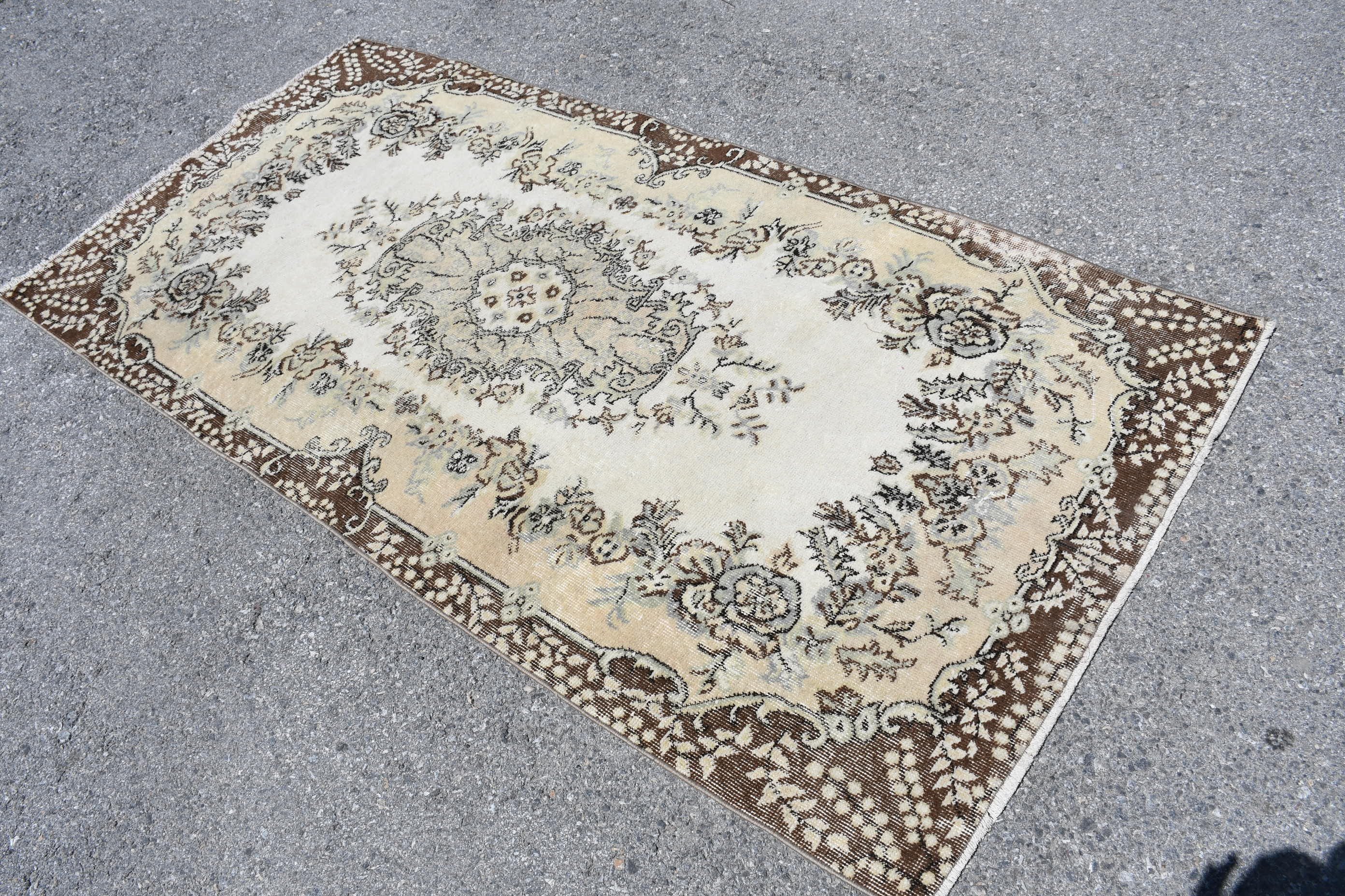 3.6x7.3 ft Area Rug, Kitchen Rugs, Rugs for Nursery, Beige Wool Rug, Floor Rug, Vintage Rug, Indoor Rug, Home Decor Rugs, Turkish Rugs