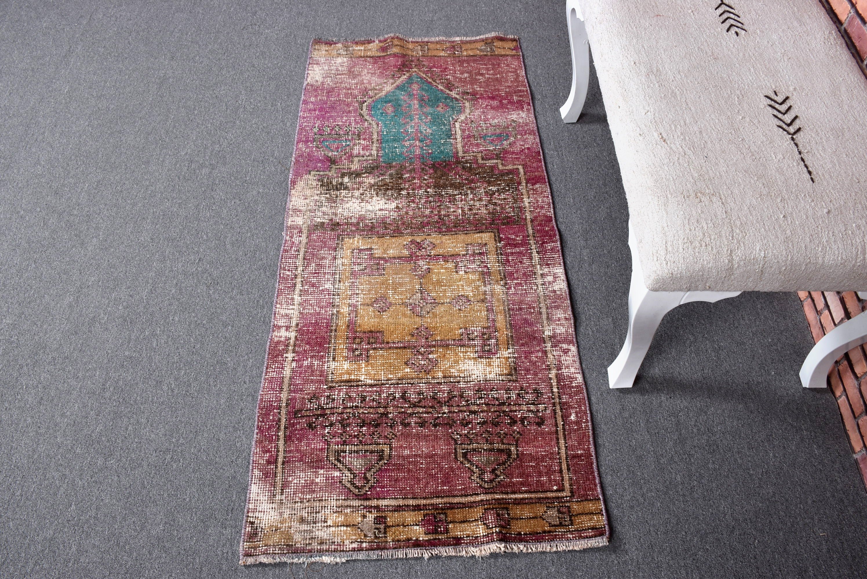 Küçük Vintage Halılar, Araba Paspas Halısı, Açıklama Halıları, Türk Halıları, El Dokuma Halı, Vintage Halılar, Mor Boho Halılar, 2,2x5 ft Küçük Halılar