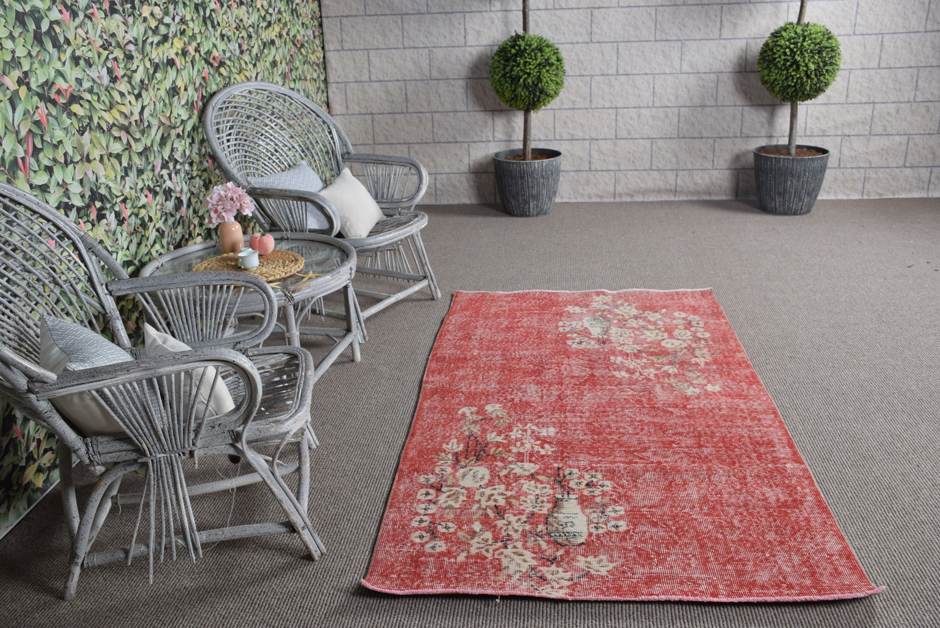 Red Home Decor Rug, Dining Room Rugs, 3.7x6.6 ft Area Rugs, Nursery Rugs, Kitchen Rugs, Art Rug, Anatolian Rug, Turkish Rugs, Vintage Rugs