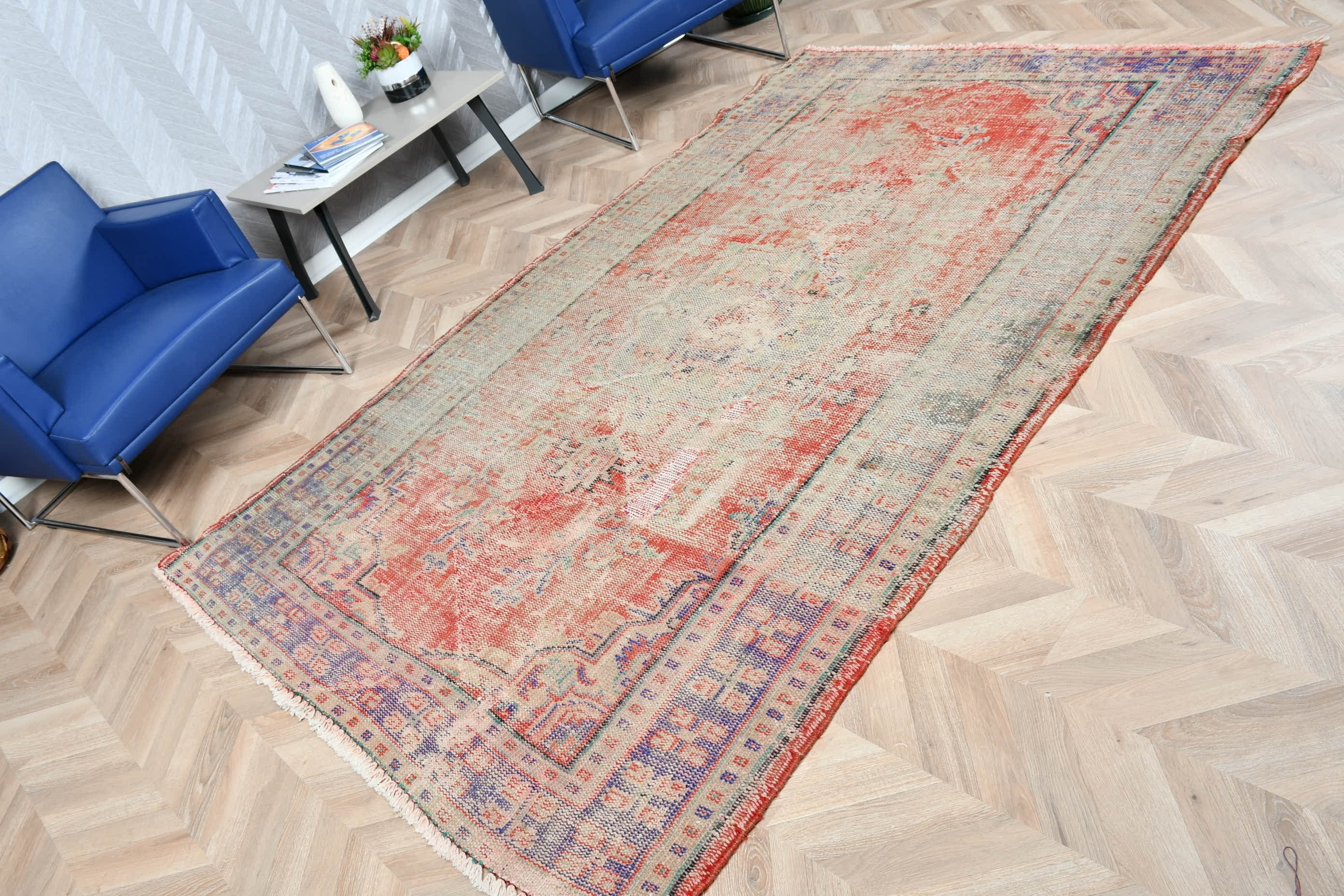 Vintage Dekor Halı, Vintage Halı, Oturma Odası Halısı, Yatak Odası Halısı, Salon Halısı, Kırmızı Ev Dekor Halısı, 5.4x8.7 ft Büyük Halı, Oushak Halıları, Türk Halısı