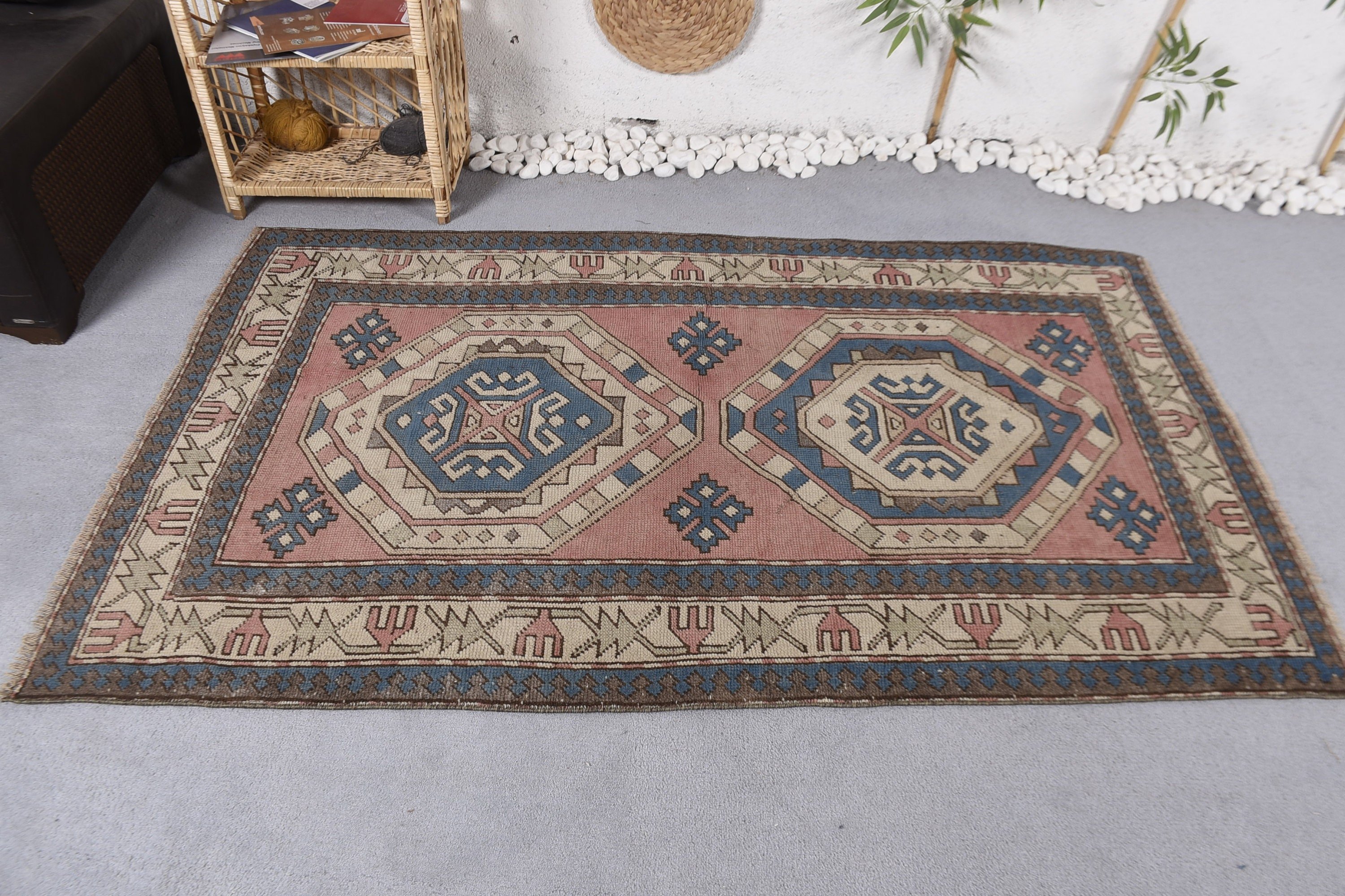 Vintage Rug, Oriental Rug, Dining Room Rug, Blue Geometric Rugs, Floor Rugs, Neutral Rug, Office Rugs, 3.9x6.3 ft Area Rug, Turkish Rug