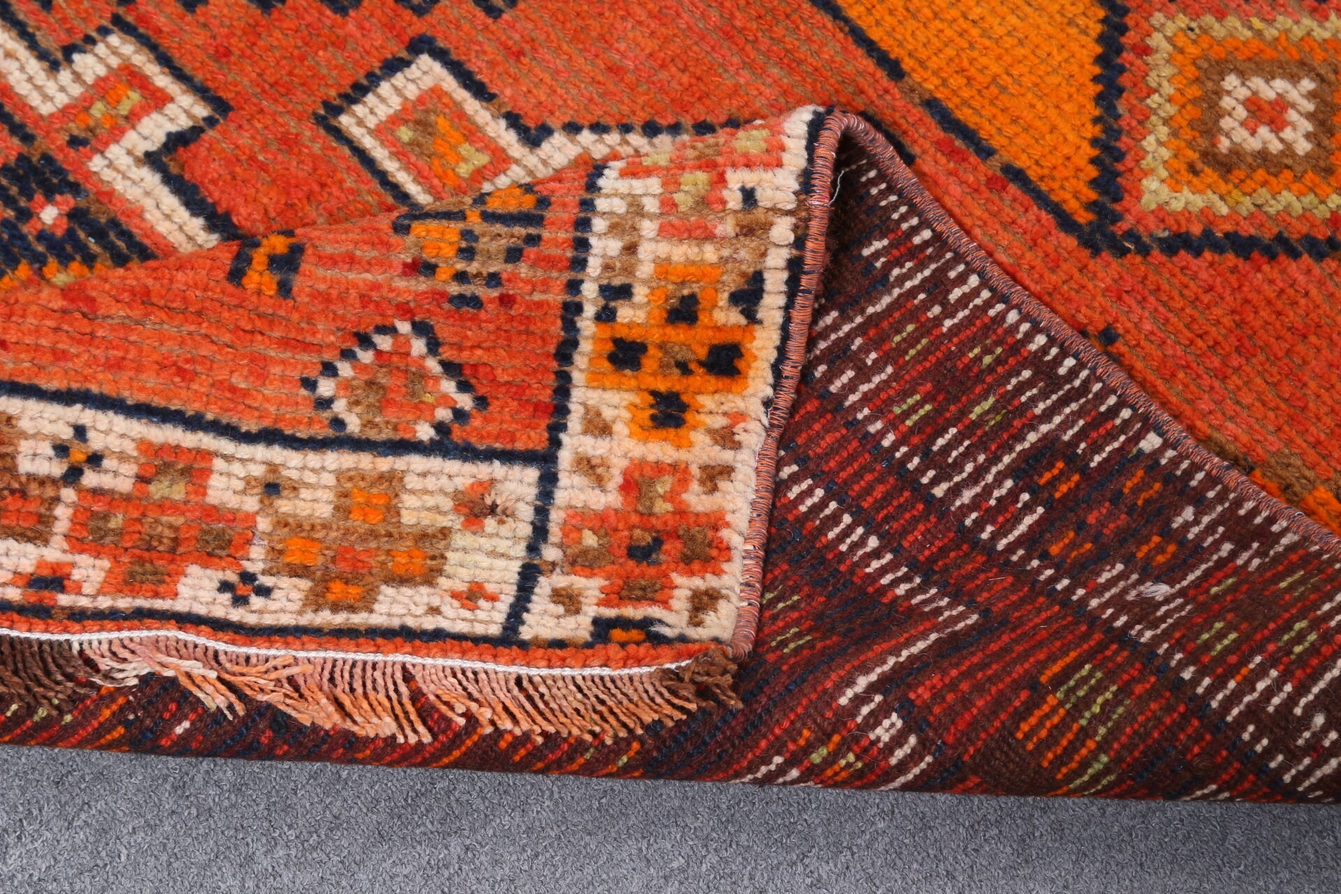 Floor Rugs, Turkish Rugs, Vintage Rug, Stair Rugs, Orange Anatolian Rugs, Bedroom Rugs, Hallway Rugs, 2.8x12.3 ft Runner Rug, Kitchen Rug