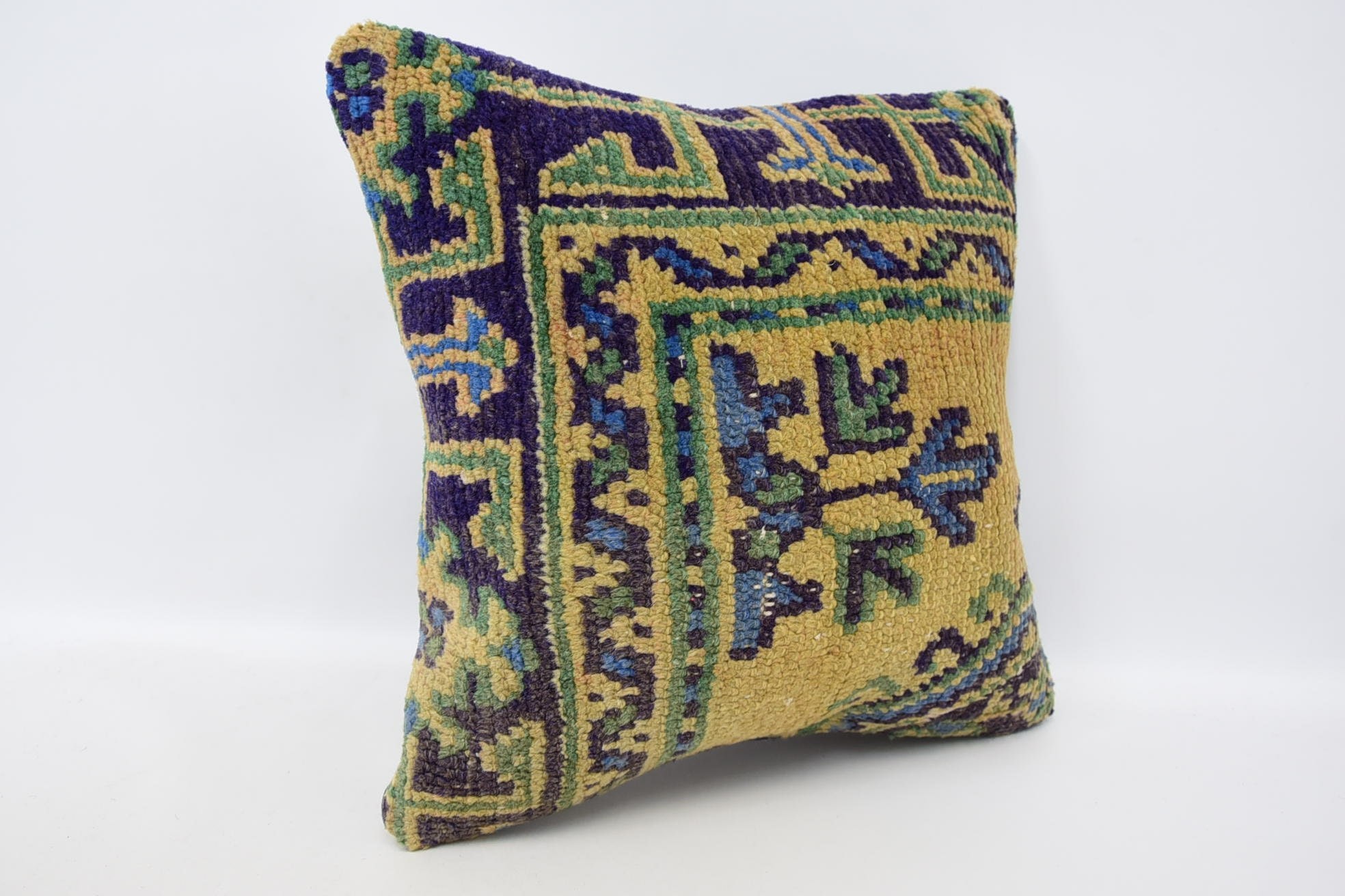 Vintage Kilim Pillow, 16"x16" Blue Pillow Cover, Comfy Throw Pillow, Kilim Pillow, Pastel Pillow Case, Throw Kilim Pillow