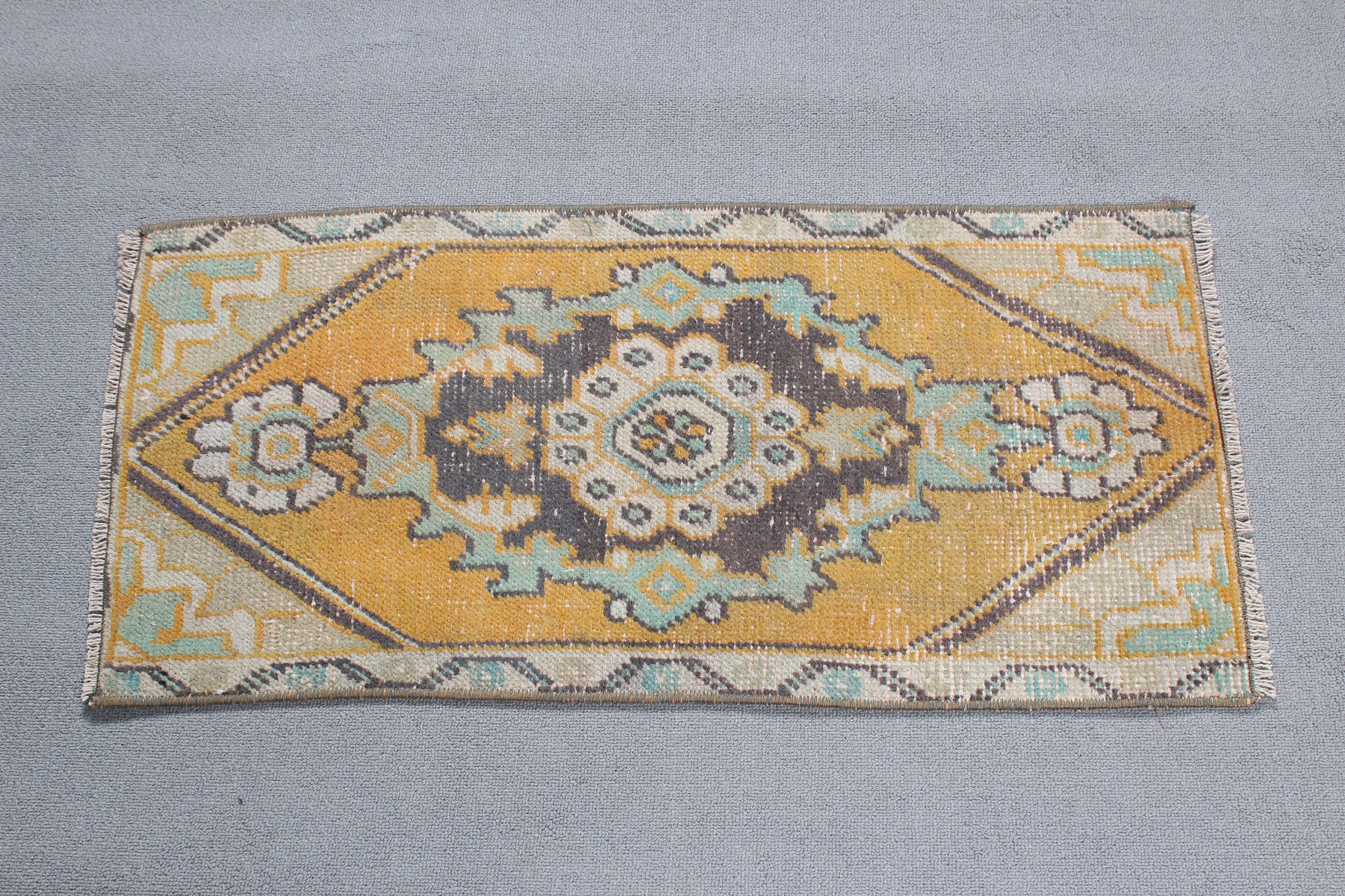 Wall Hanging Rugs, Moroccan Rug, Home Decor Rugs, Turkish Rugs, Kitchen Rug, Vintage Rugs, 1.4x2.9 ft Small Rugs, Yellow Home Decor Rugs