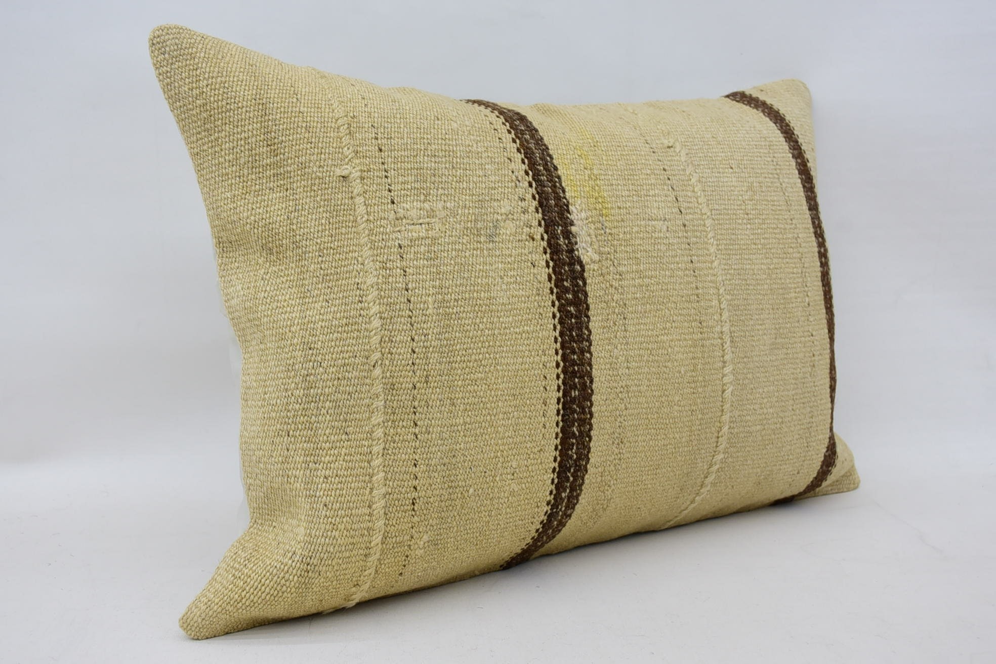 Pillow for Sofa, Crochet Pattern Pillow Case, Turkish Kilim Pillow, Boho Pillow, 16"x24" Beige Cushion, Kilim Rug Pillow