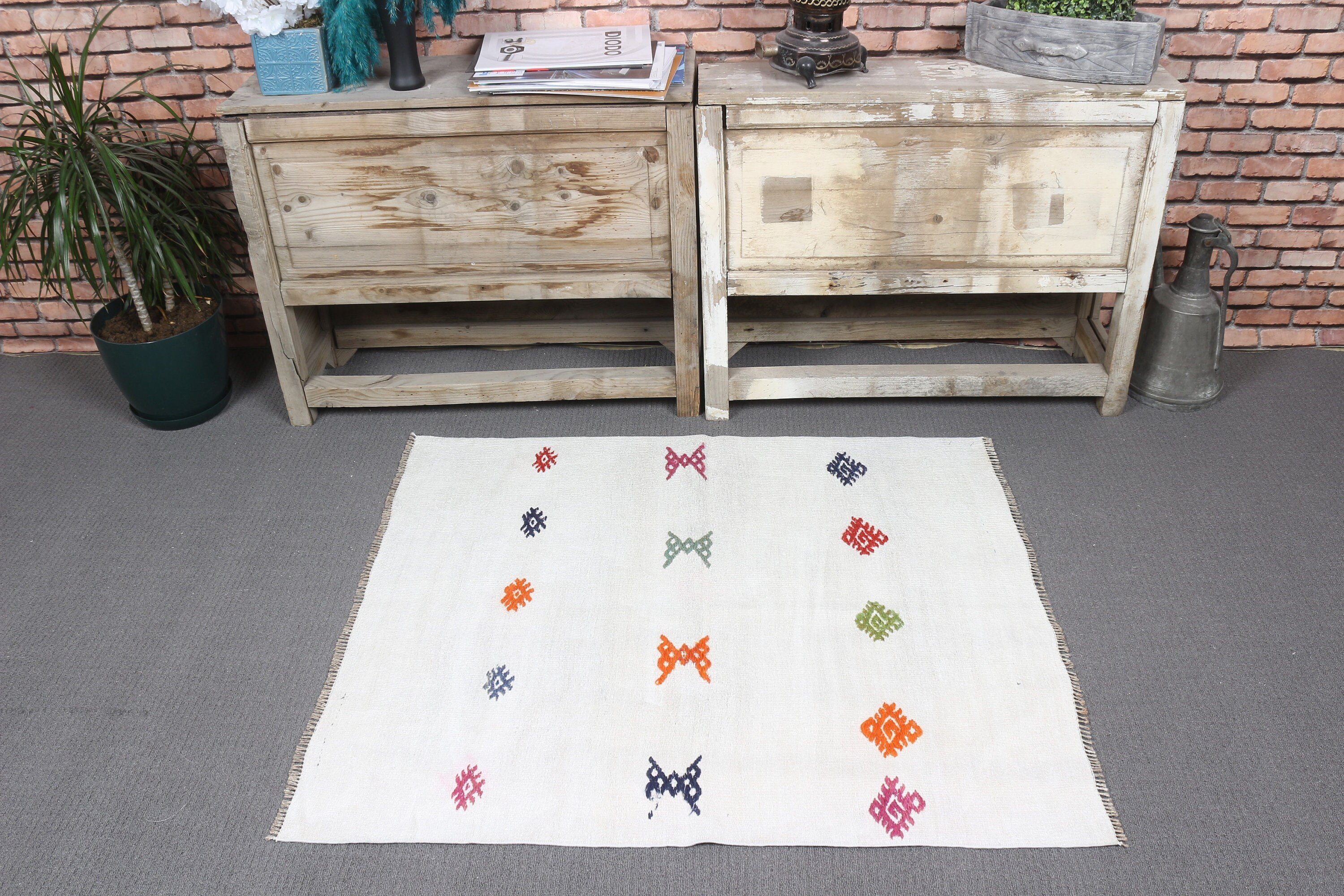 Home Decor Rugs, Organic Rug, White Moroccan Rug, Nursery Rug, Antique Rugs, Turkish Rugs, 3x3.4 ft Small Rugs, Door Mat Rugs, Vintage Rug