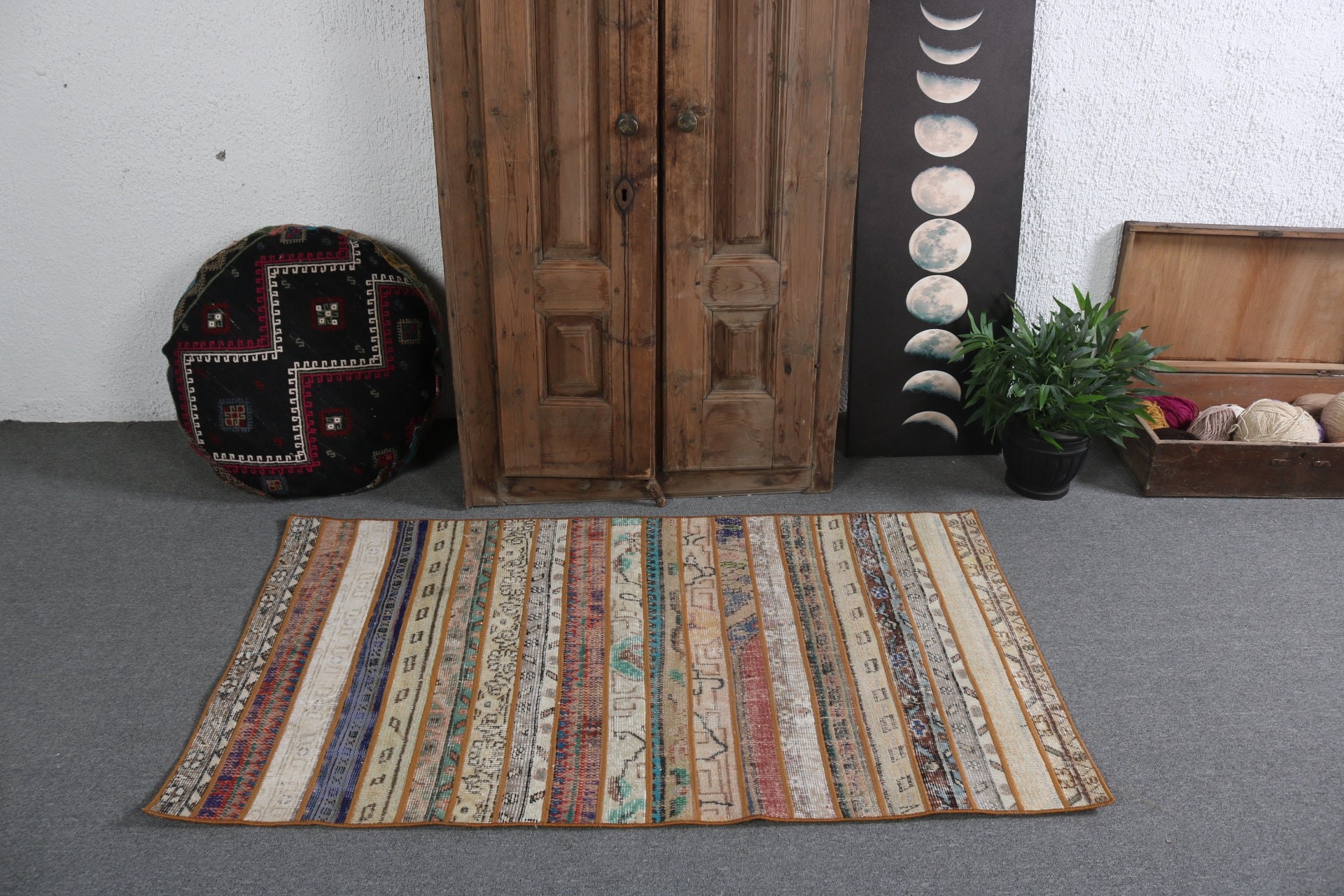 Boho Halılar, 3x5,1 ft Accent Halı, Lüks Halı, Giriş Halıları, Vintage Halılar, Düz Dokuma Halılar, Türk Halıları, Gökkuşağı Düz ​​Dokuma Halı, Yatak Odası Halıları