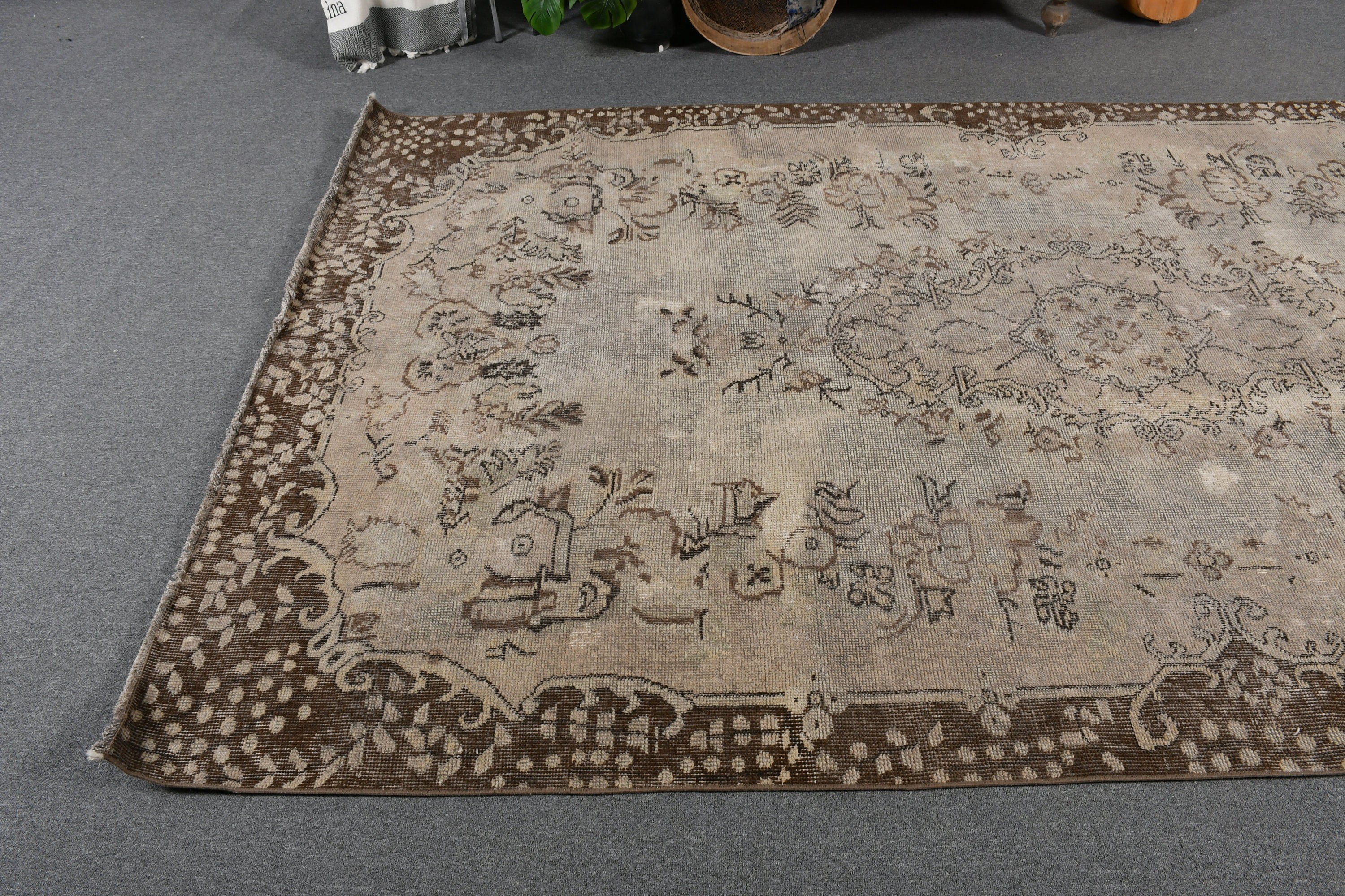 Oturma Odası Halısı, Vintage Halı, 5.8x9.8 ft Büyük Halı, Yatak Odası Halıları, Yemek Odası Halıları, Oryantal Halılar, Bej Fas Halısı, Türk Halısı