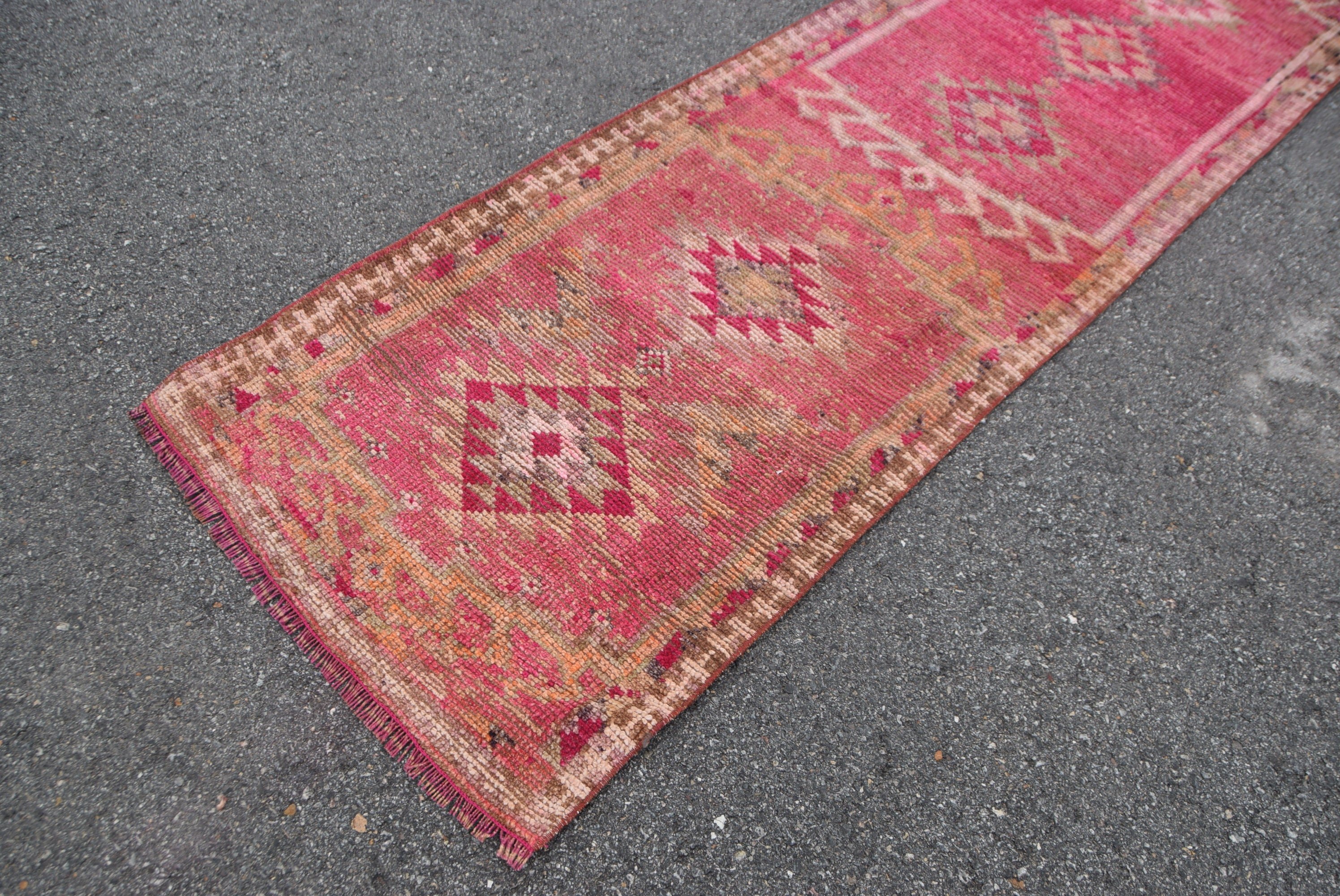 Pink Oushak Rug, Rugs for Stair, Turkish Rug, Art Rug, Antique Rug, Kitchen Rug, Cool Rug, 2.8x12 ft Runner Rug, Vintage Rug, Hallway Rug