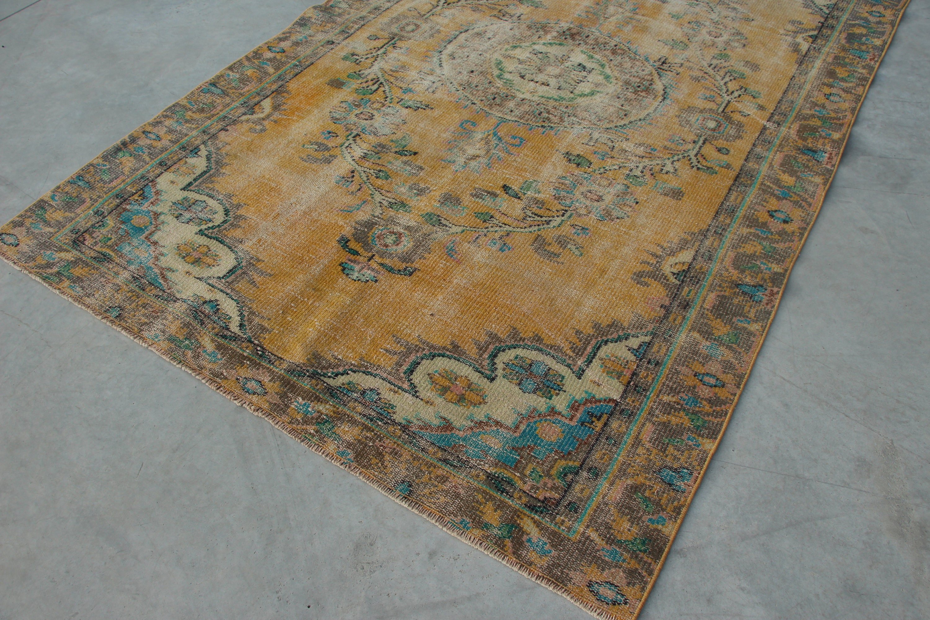 Turkish Rugs, Living Room Rugs, Rugs for Living Room, Yellow Wool Rug, Bedroom Rugs, 5.6x9.2 ft Large Rug, Vintage Rug, Antique Rug