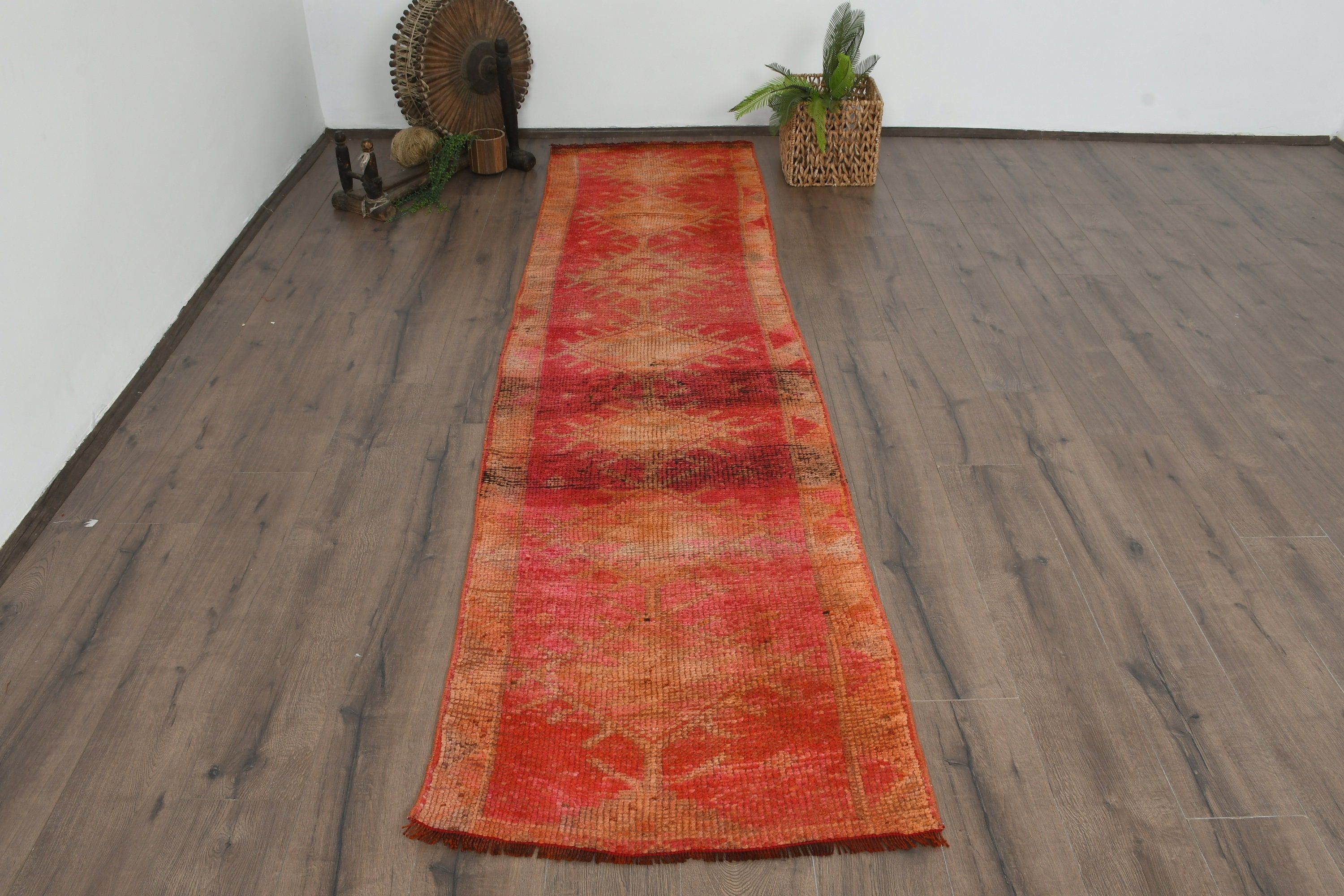Eclectic Rug, Vintage Rug, Turkish Rug, Wool Rugs, Kitchen Rug, 2.5x9.7 ft Runner Rugs, Rugs for Kitchen, Anatolian Rugs, Red Oriental Rugs