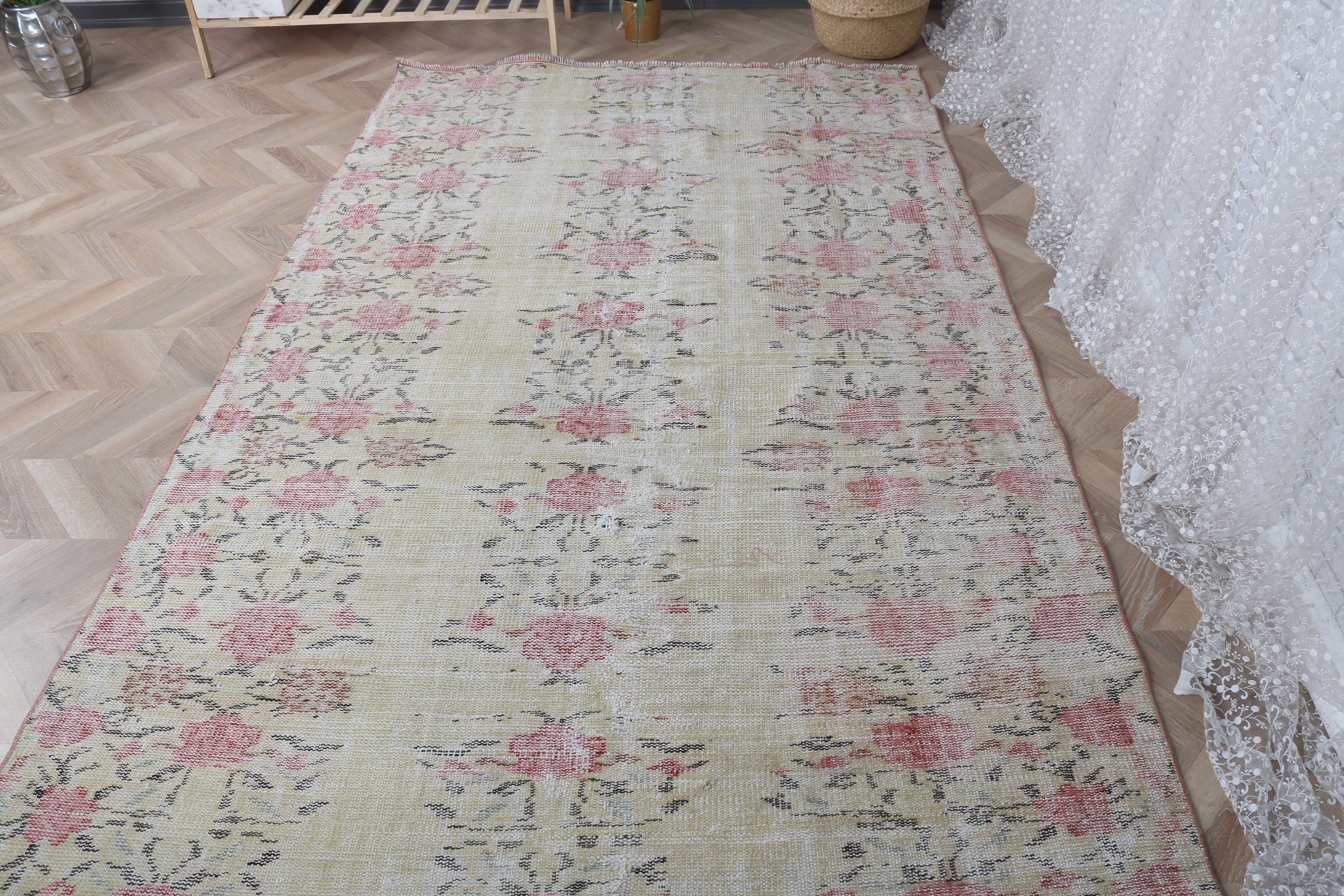 Yellow Antique Rugs, Bedroom Rugs, Turkish Rugs, Vintage Rug, Boho Rug, Moroccan Rug, 4.8x8 ft Area Rug, Rugs for Floor, Dining Room Rugs