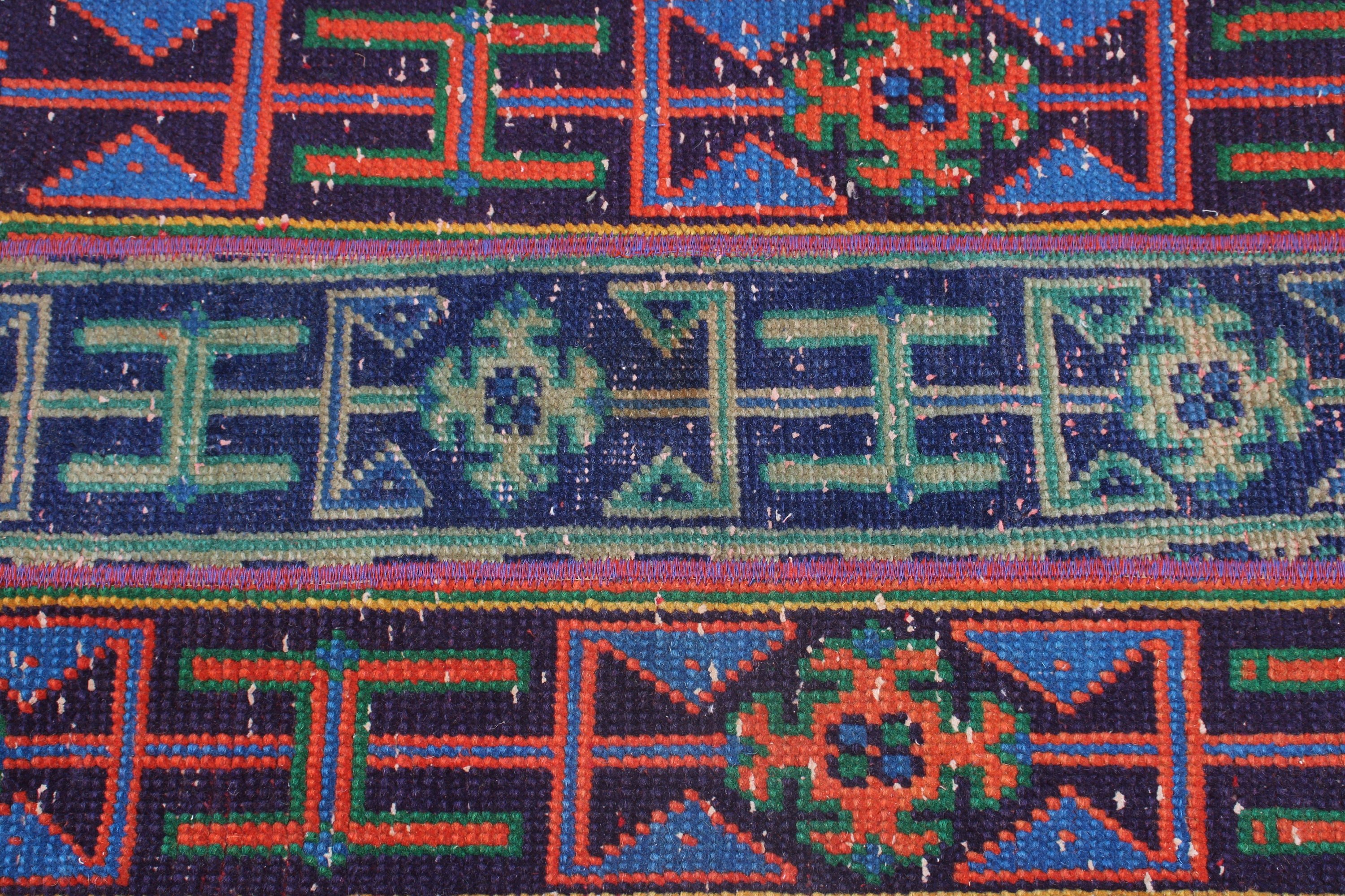 Mavi Yün Halı, Duvara Asılı Halı, Boho Halı, El Dokuma Halı, Vintage Halılar, Banyo Halıları, Türk Halısı, 1.7x3.2 ft Küçük Halılar