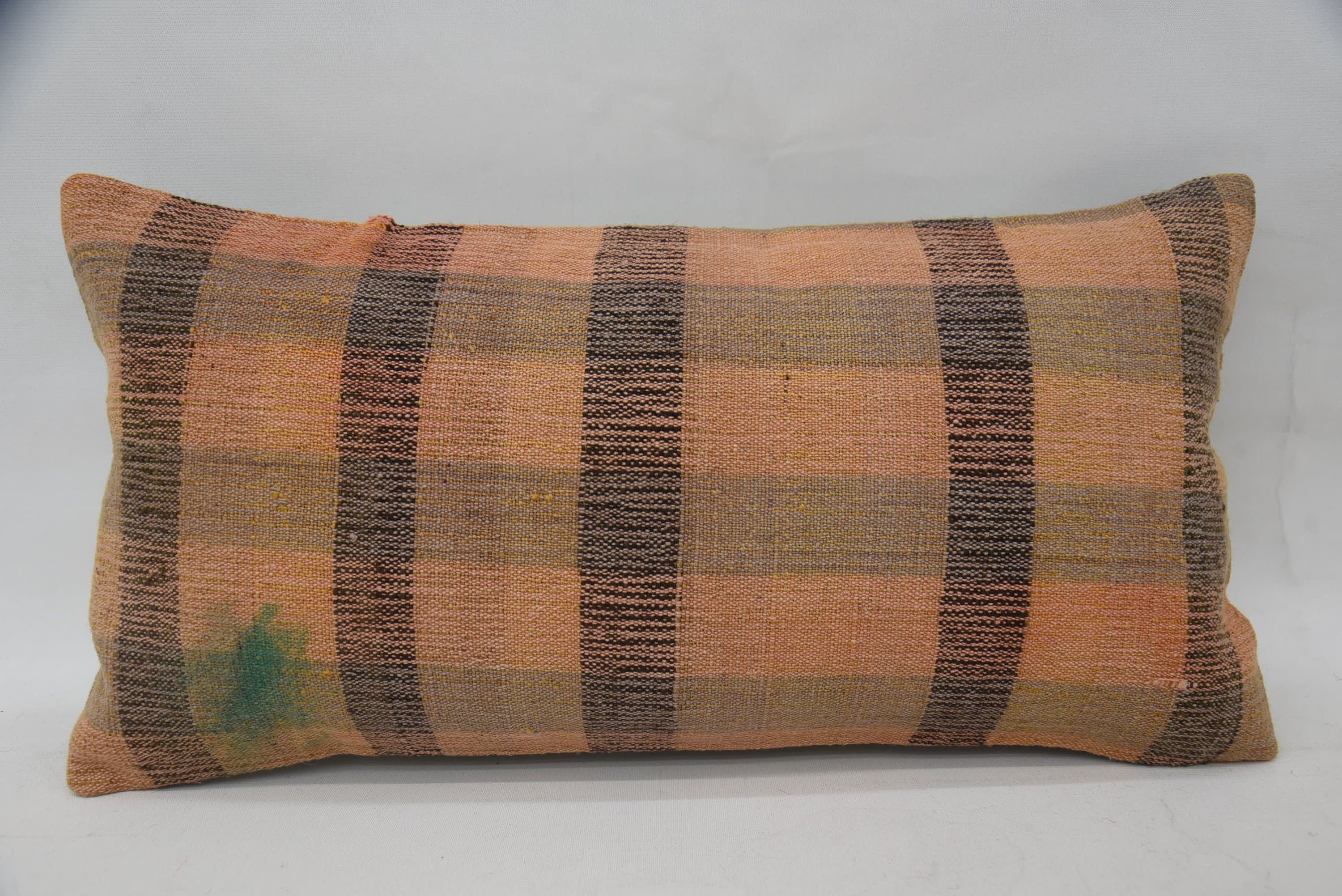 Vintage Yastık, Koltuk Yastık Kılıfı, Araba Yastık Kılıfı, 12"x24" Turuncu Yastık Kılıfı, El Yapımı Kilim Minder, Antika Yastıklar