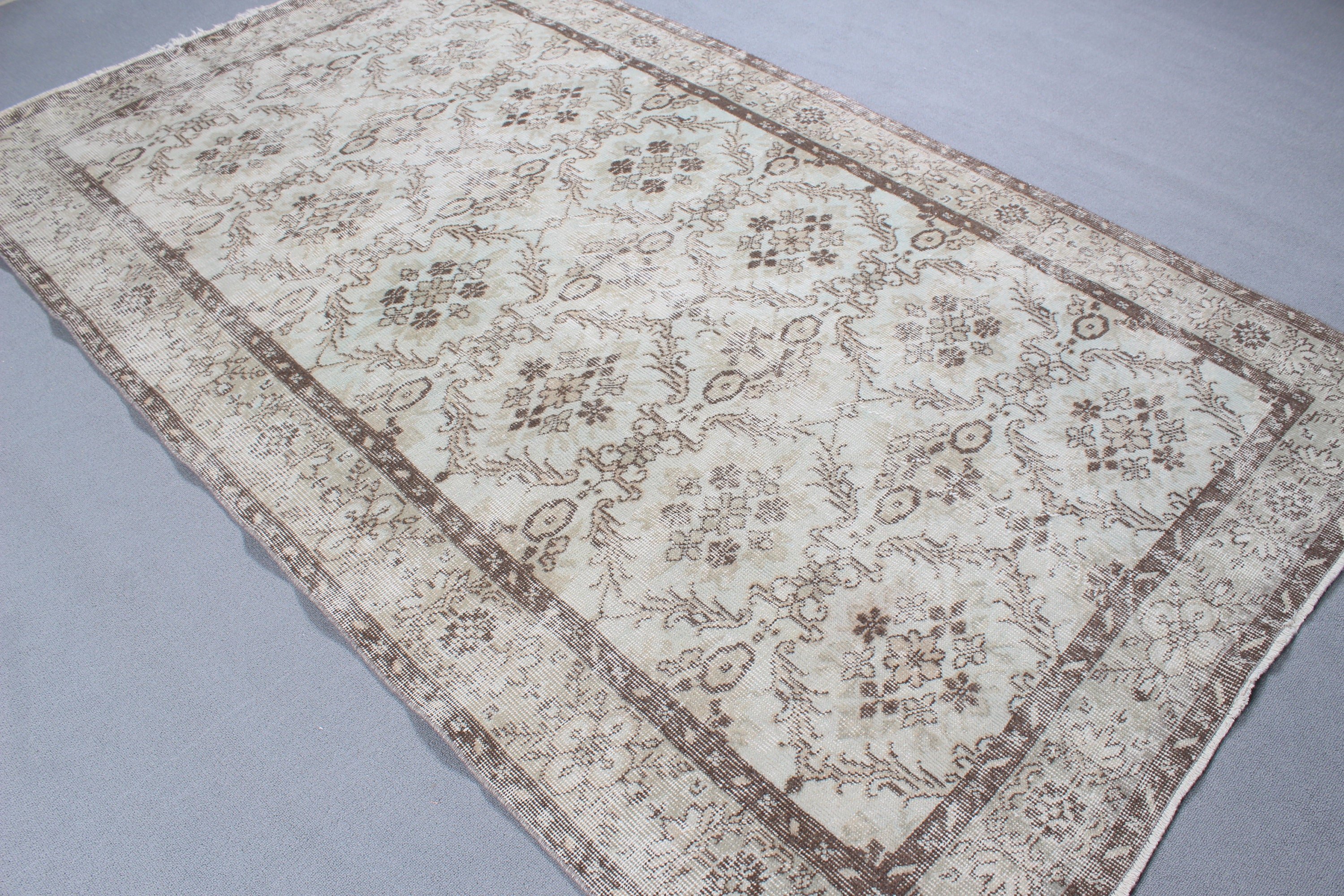 Bej Antika Halı, Büyük Oushak Halılar, Havalı Halı, Vintage Halılar, Açıklama Halısı, 5.1x8.9 ft Büyük Halılar, Yatak Odası Halısı, Etnik Halılar, Türk Halısı